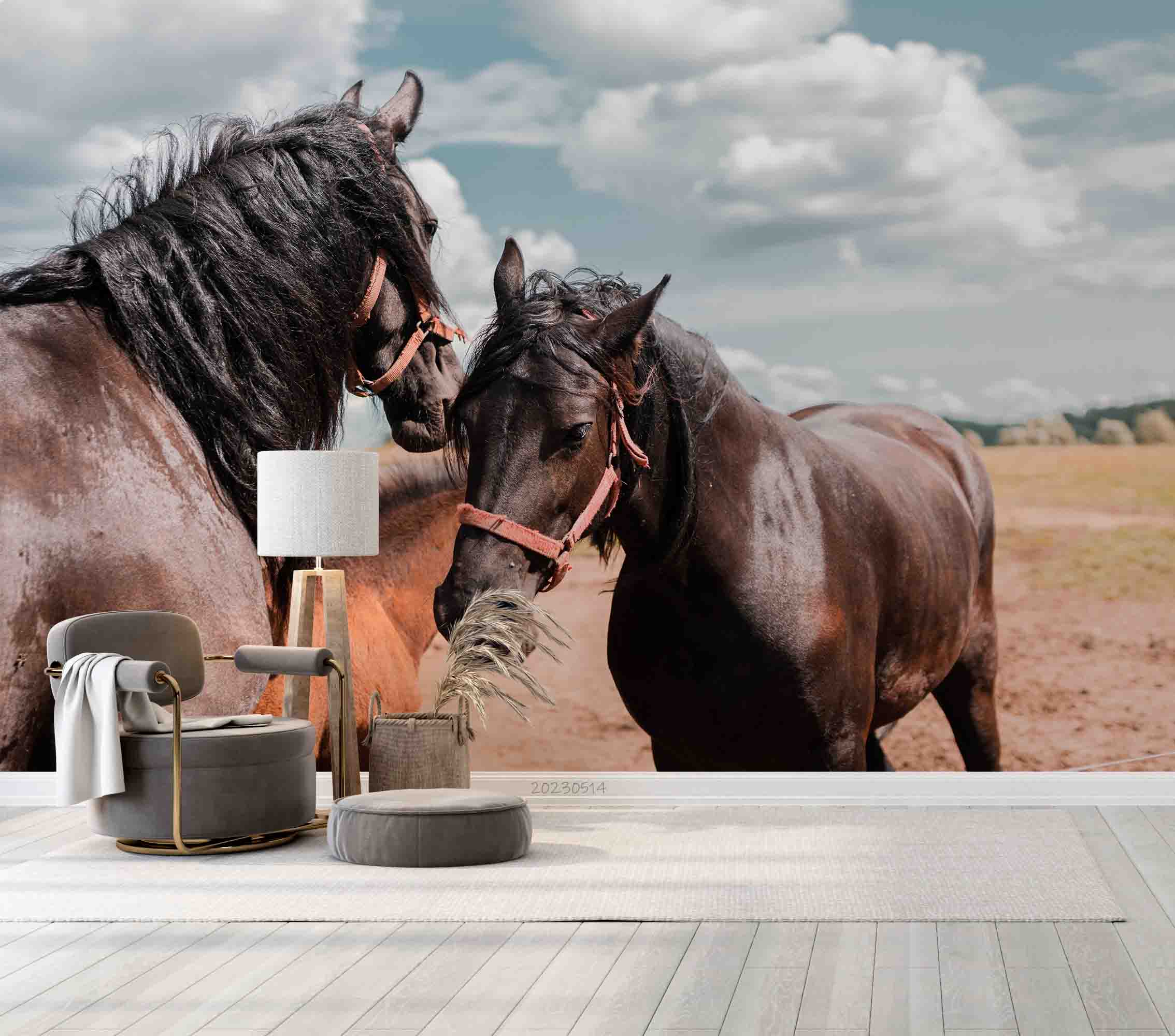 3D Brown Black Horses Pasture Wall Mural Wallpaper GD 5313- Jess Art Decoration