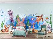 3D Cartoon Undersea World Sea Turtle Jellyfish Seaweed Kids Wallpaper Wall Mural Wall Decor Wall Art Wall Sticker Remoable Wallpaper