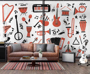 3D Pattern Guitar Piano Drum Trumpet Black Croci Wall Mural Wallpaper YXL 11- Jess Art Decoration