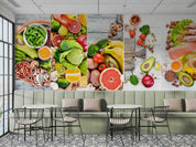 3D Healthy Keto Diet Fruits Vegetables Seafood Meat Wall Mural Wallpaper GD 5241- Jess Art Decoration