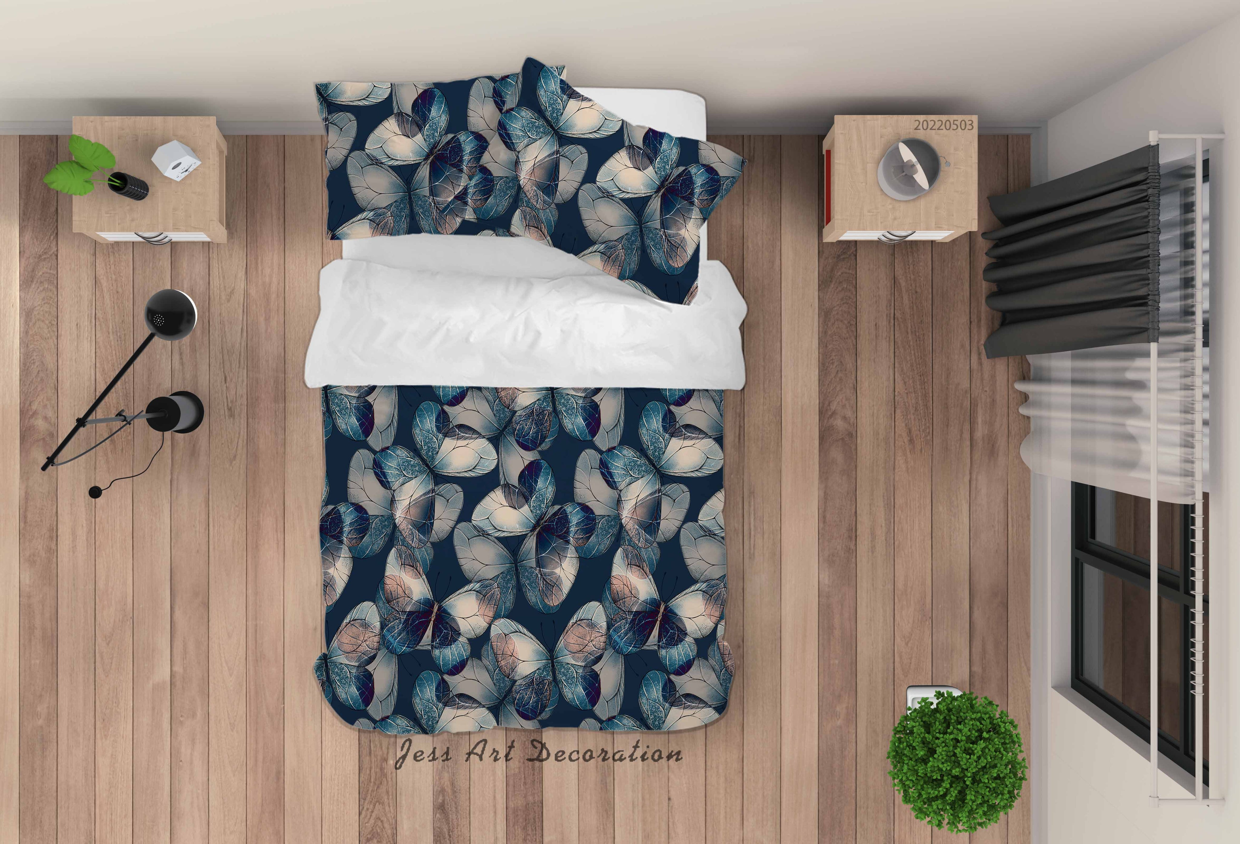 3D Butterfly Blue Line Quilt Cover Set Bedding Set Duvet Cover Pillowcase 517