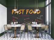 3D Hamburger Drinks Letter Hot Dog Buns Black Wall Mural Wallpaper YXL 253