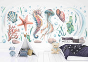 3D Animal Starfish Coral Sea Horse Octopus Shell Wall Mural Wallpaper YXL 18