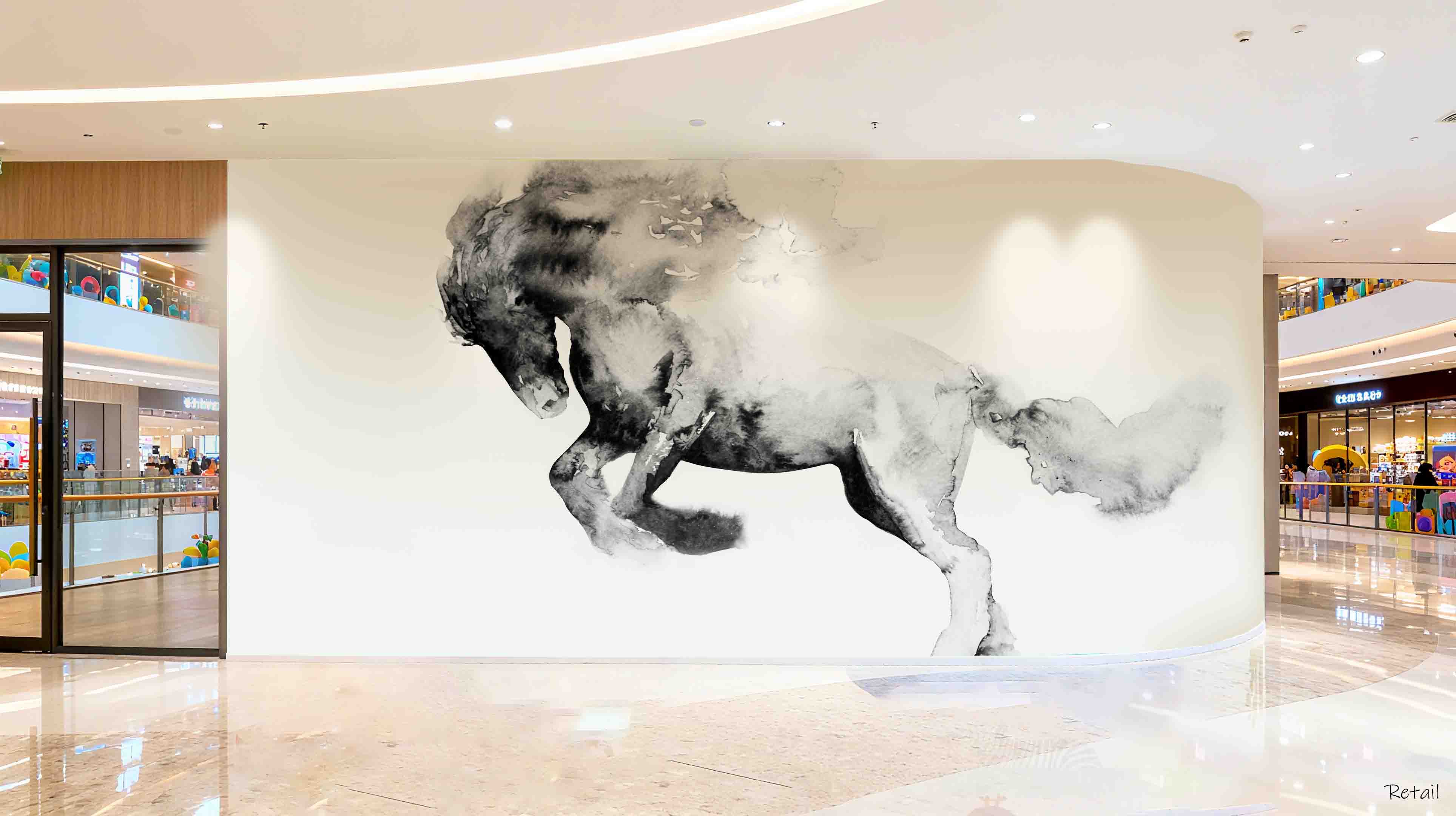 3D Retail Shop Store Market Trade Horse Wall Mural Wallpaper 16