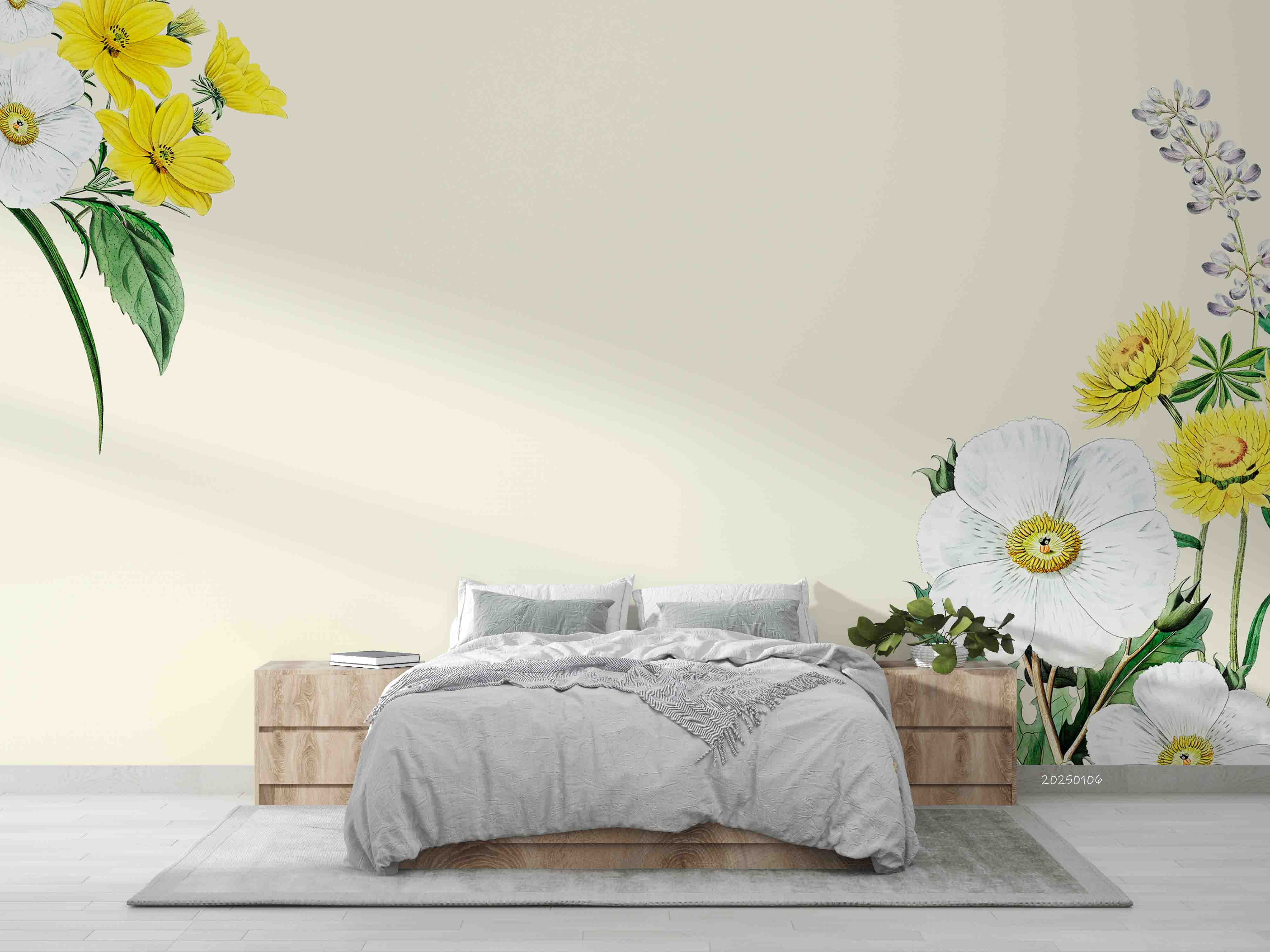 3D Watercolor Yellow White Floral Wallpaper Wall Mural Wall Decor Wall Art Wall Sticker Remoable Wallpaper LQH 36