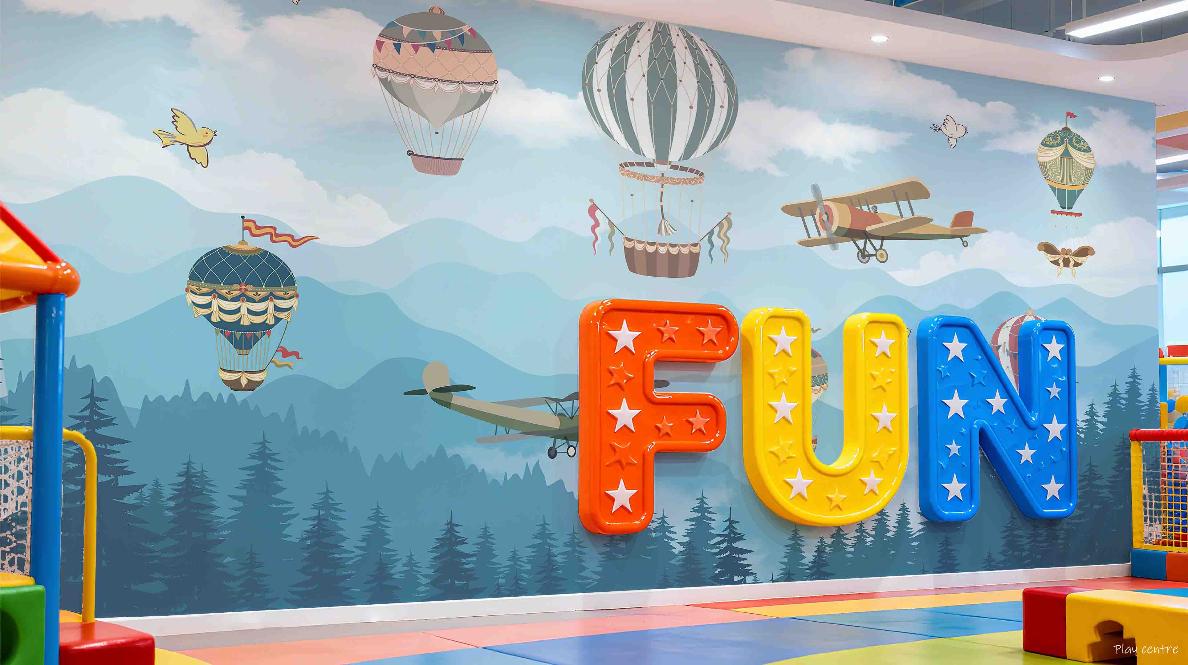 3D Play Centre Amusement Park Funfair Carnie Scenery Fire Balloon Wall Mural Wallpaper 1