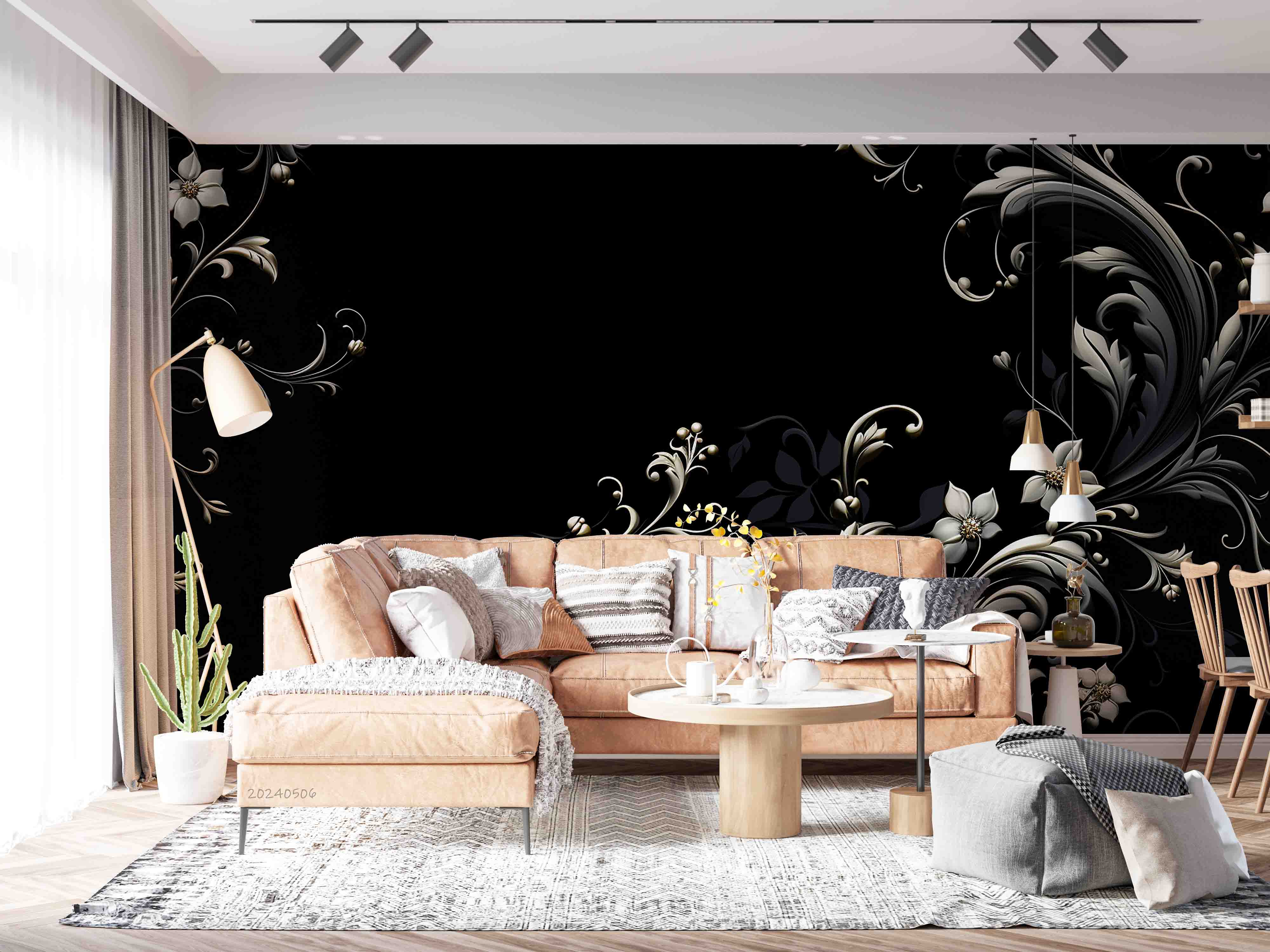 3D Black Floral Leaf Background Wallpaper Wall Mural Wall Decor Wall Art Wall Sticker Remoable Wallpaper
