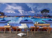 3D Hotel Swimming Pool Holiday Wall Mural Wallpaper JN