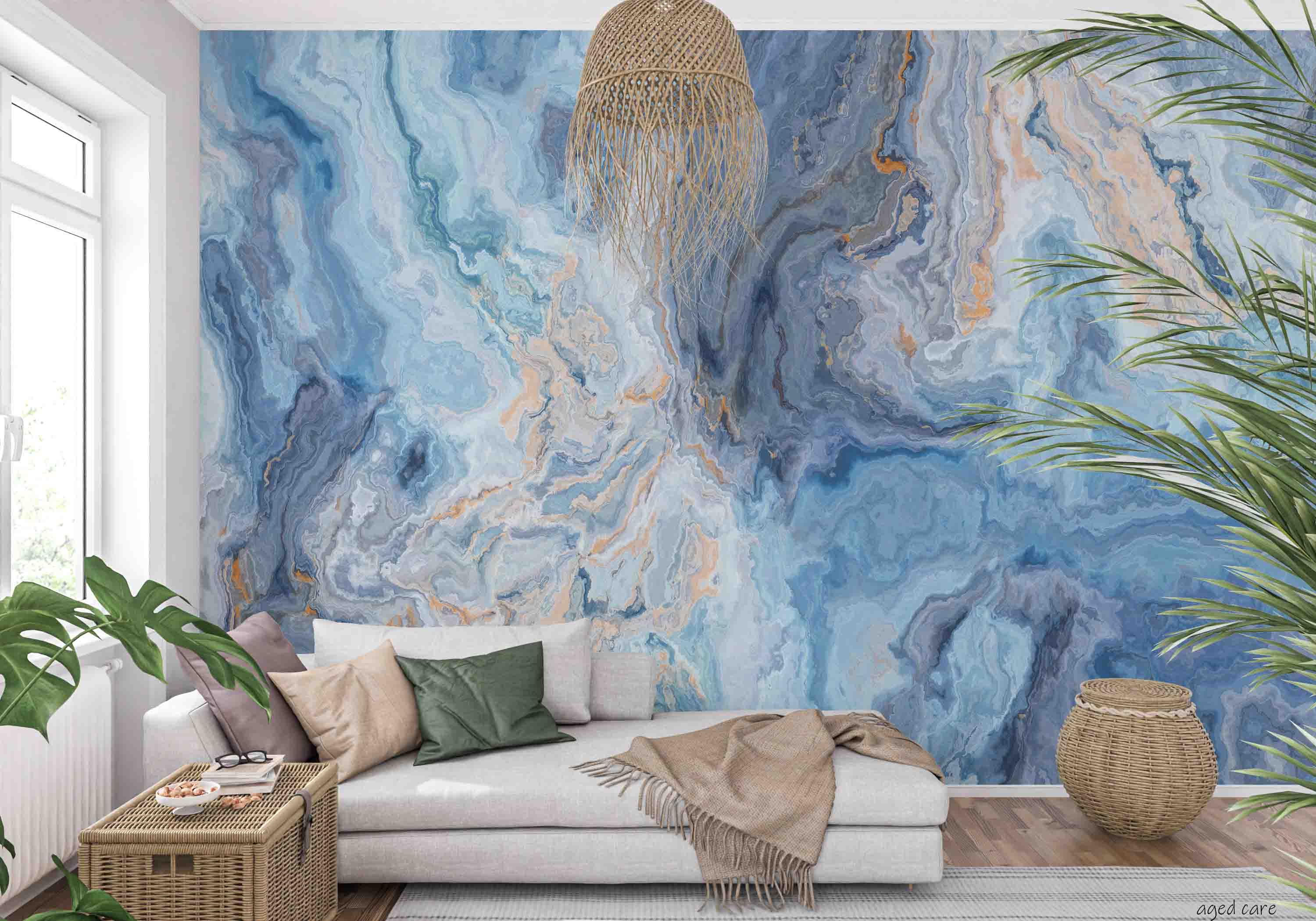 3D Aged Care Retirement Home Gerocomium Rest Home Marble Blue Wall Mural Wallpaper 10