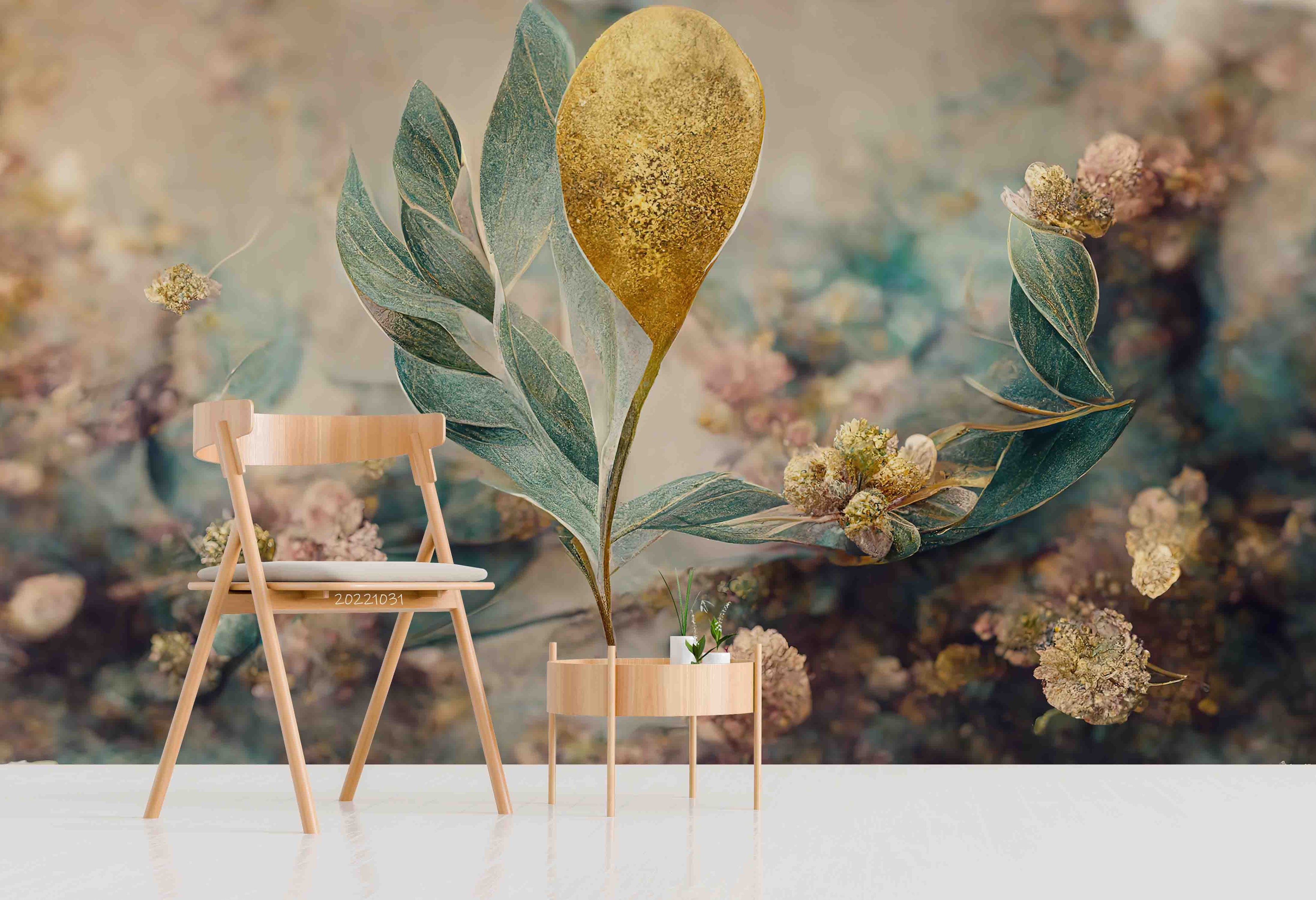 3D Elegant Branch Gold Leaf Floral Pattern Wall Mural Wallpaper GD 3097- Jess Art Decoration