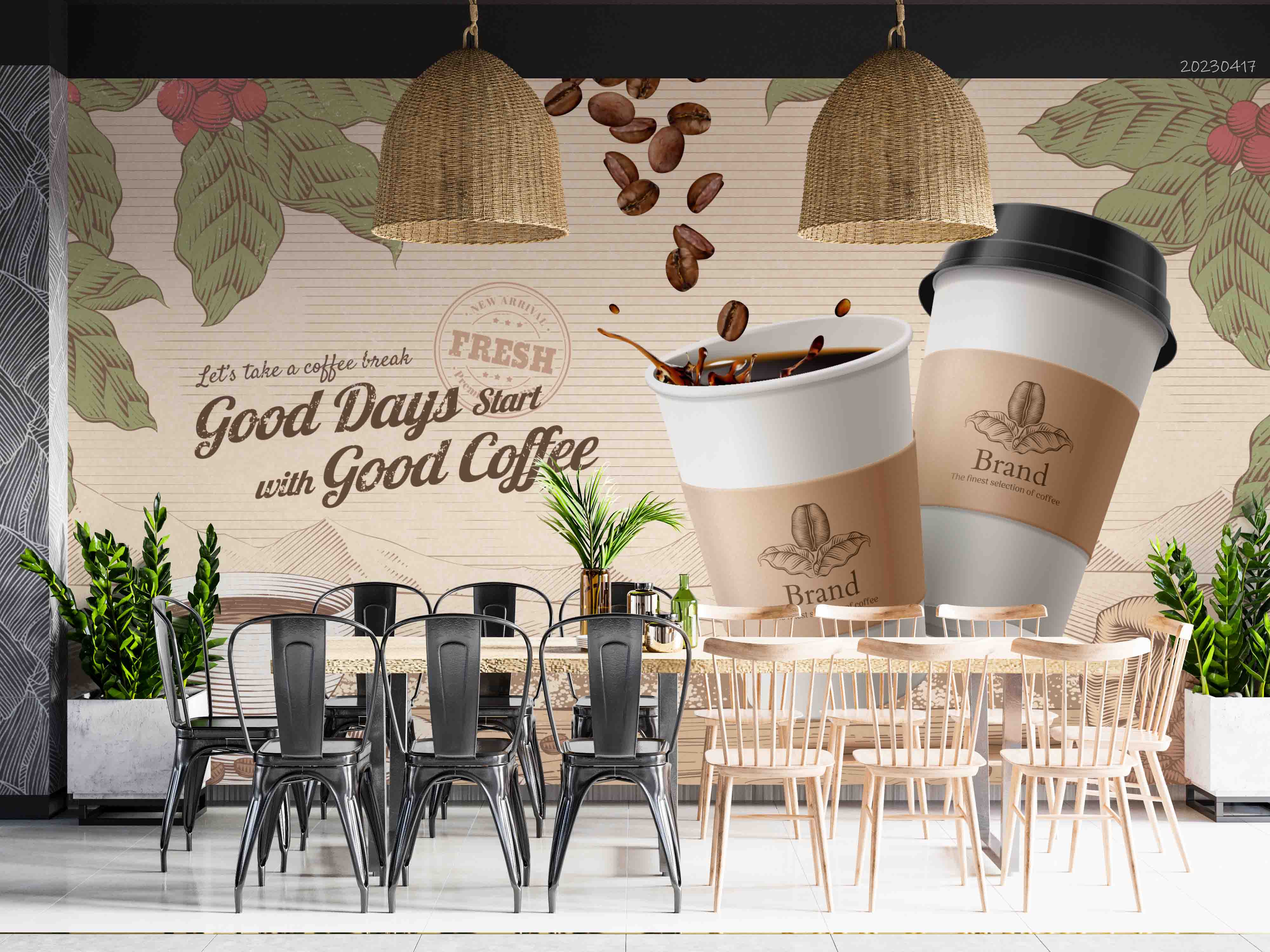 3D Engraved Roasted Coffee Bean Cup Wall Mural Wallpaper GD 5520- Jess Art Decoration