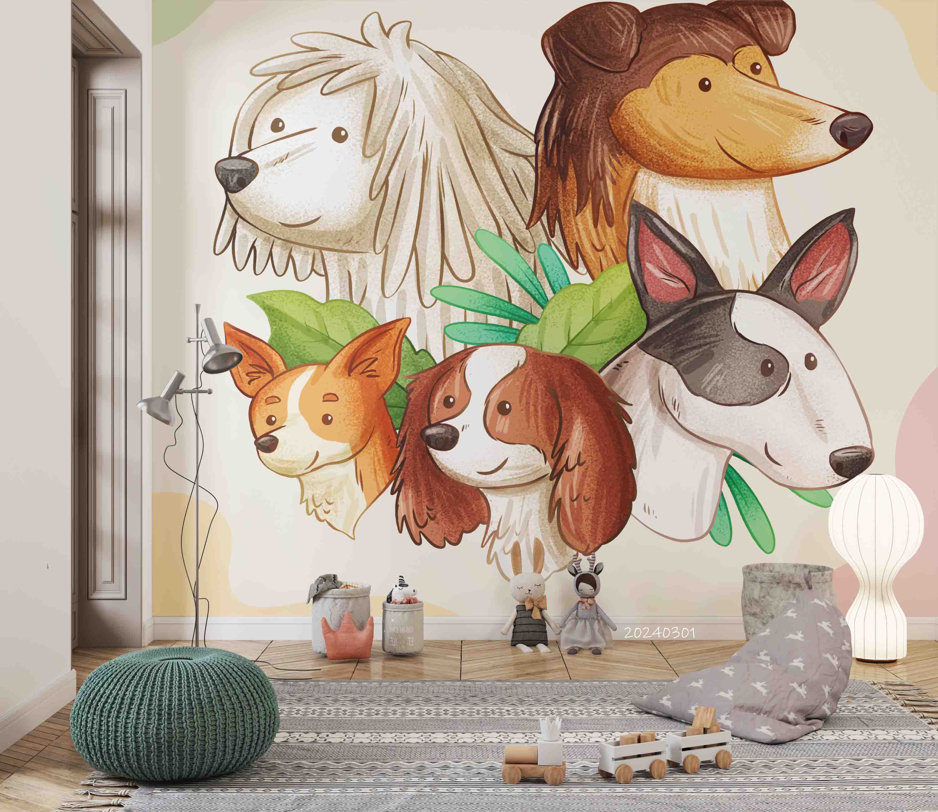 3D Cartoon Animal Dog Cute Kids Wallpaper Wall Mural Wall Decor Wall Art Wall Sticker Remoable Wallpaper