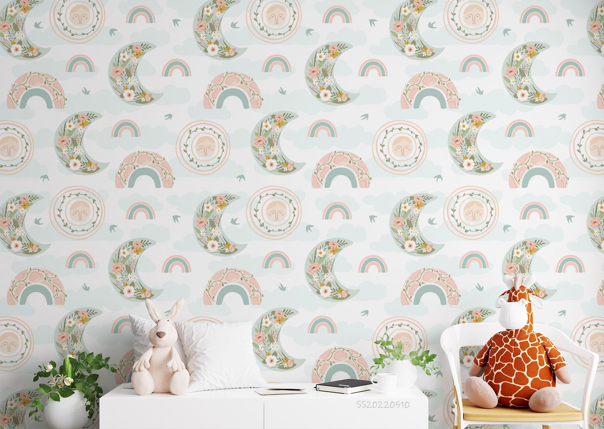 3D Spring Rainbow Moon Sun Bird Floral Wall Mural Wallpaper GD 4005- Jess Art Decoration