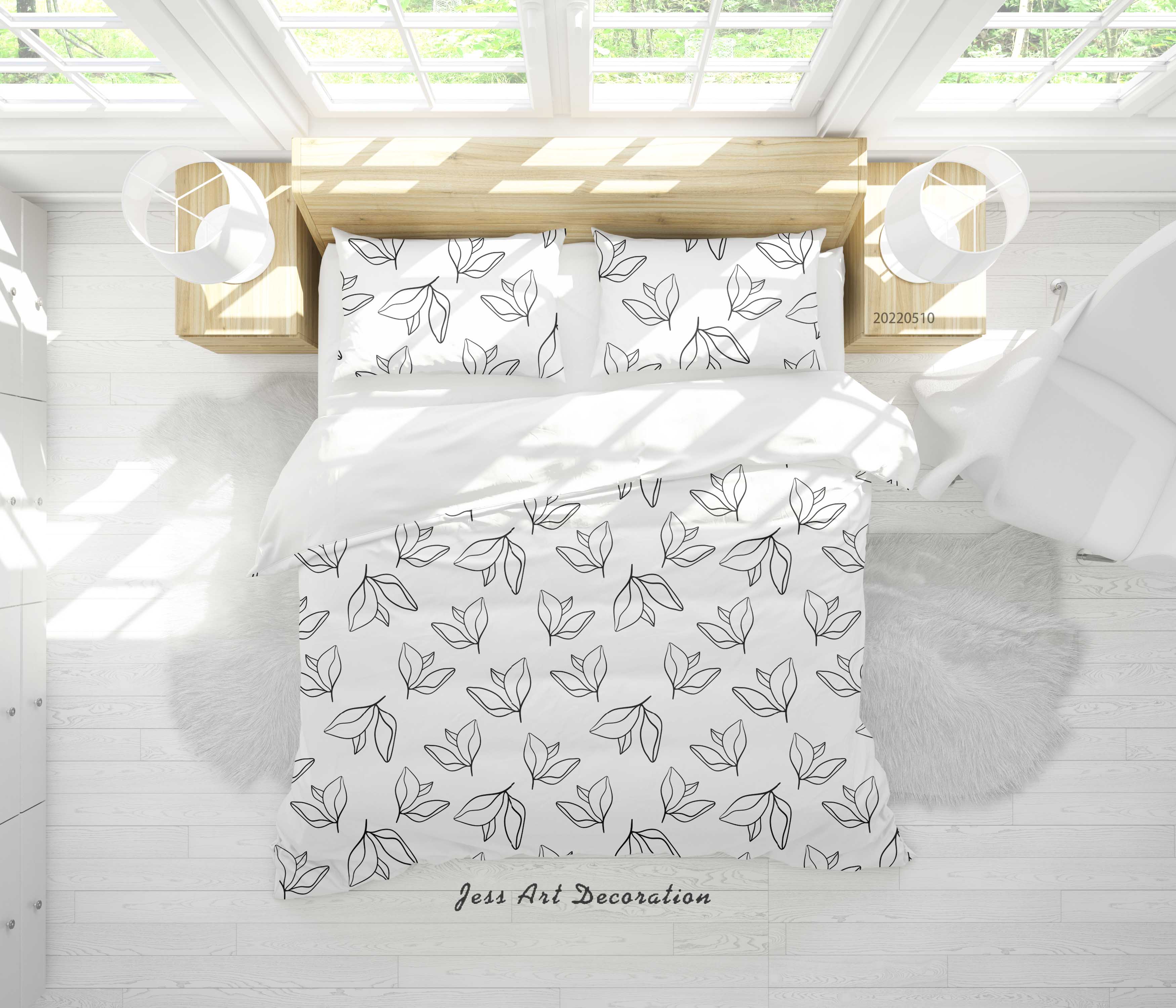 3D Leaf White Quilt Cover Set Bedding Set Duvet Cover Pillowcase 20
