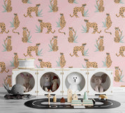 3D Tropical Pink Leaf Animal Leopard Wallpaper Wall Mural Wall Decor Wall Art Wall Sticker Remoable Wallpaper LQH 18