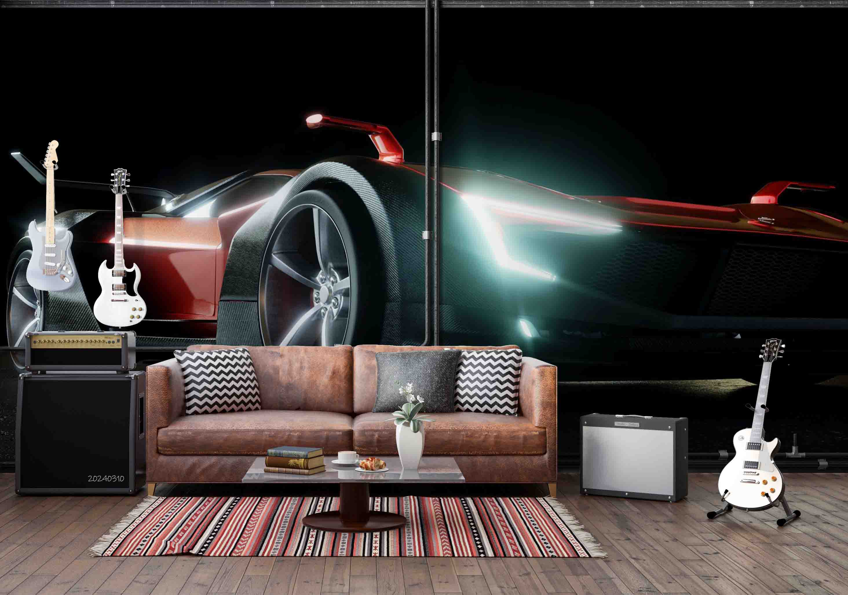 3D Black Sports Car Wallpaper Wall Mural Wall Decor Wall Art Wall Sticker Remoable Wallpaper