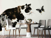 3D Black Animal Cat Butterfly Painting Wallpaper Wall Mural Wall Decor Wall Art Wall Sticker Remoable Wallpaper LQH 9