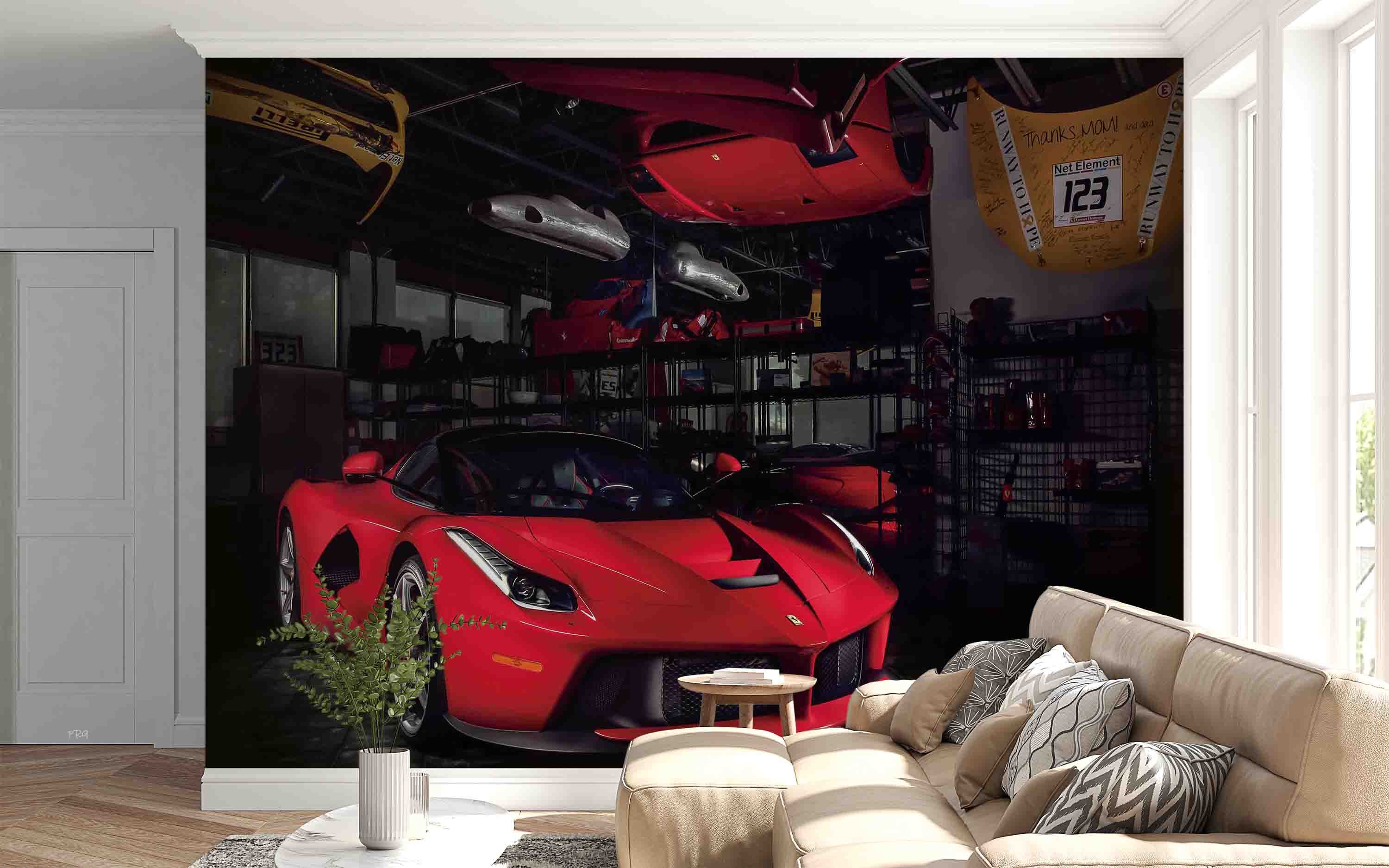 3D Red Ferrari Sports Car Wall Mural Wallpaper GD 4698- Jess Art Decoration