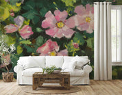 3D Pink Floral Green Leaves Oil Painting Wallpaper Wall Mural Wall Decor Wall Art Wall Sticker Remoable Wallpaper LQH 34
