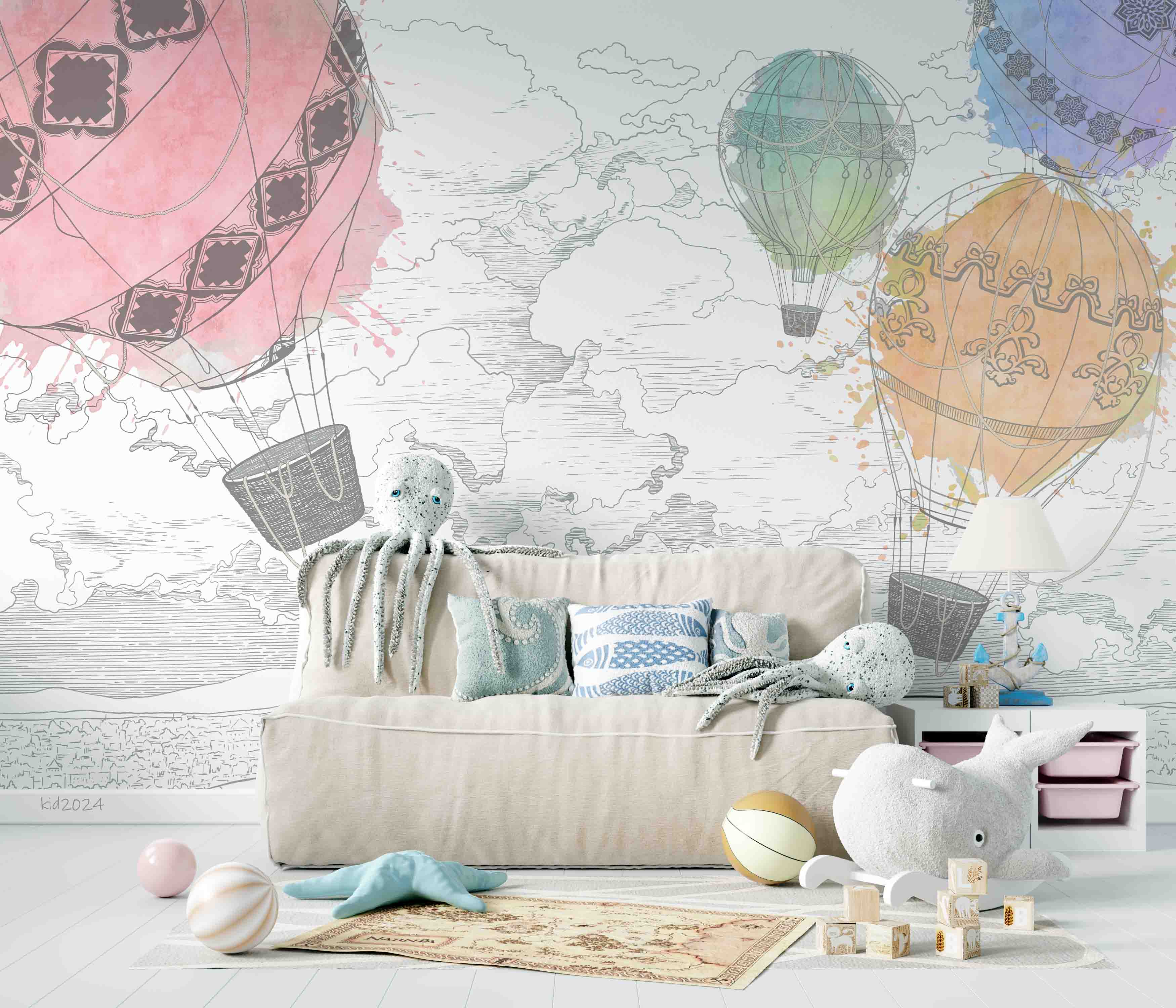 3D World Map Hydrogen Balloon Gray Wall Mural Wallpaper YXL 317