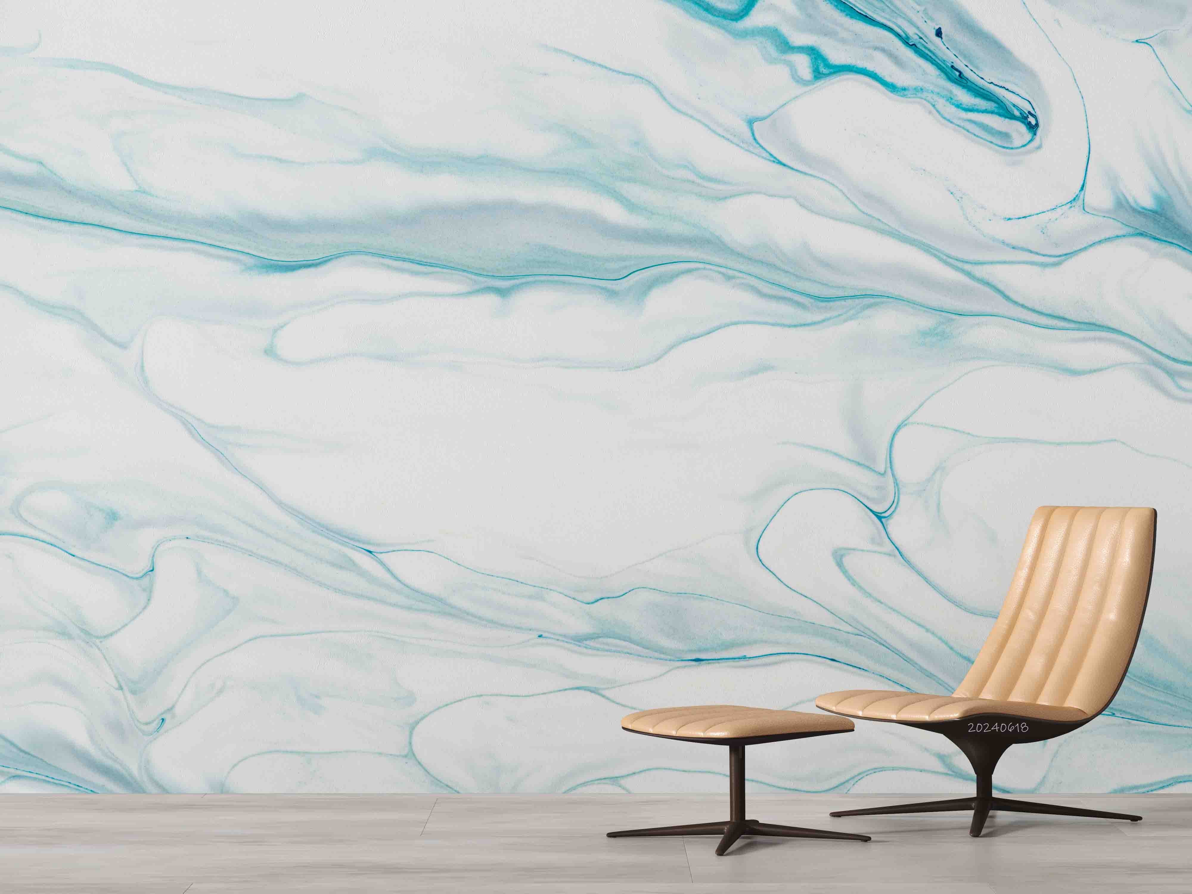 3D Abstract Damaskeen Wave Blue Wall Mural Wallpaper YXL 583