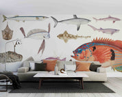 3D Hand Drawn Ocean Creature Fish Wallpaper Wall Mural Wall Decor Wall Art Wall Sticker Remoable Wallpaper LQH 10