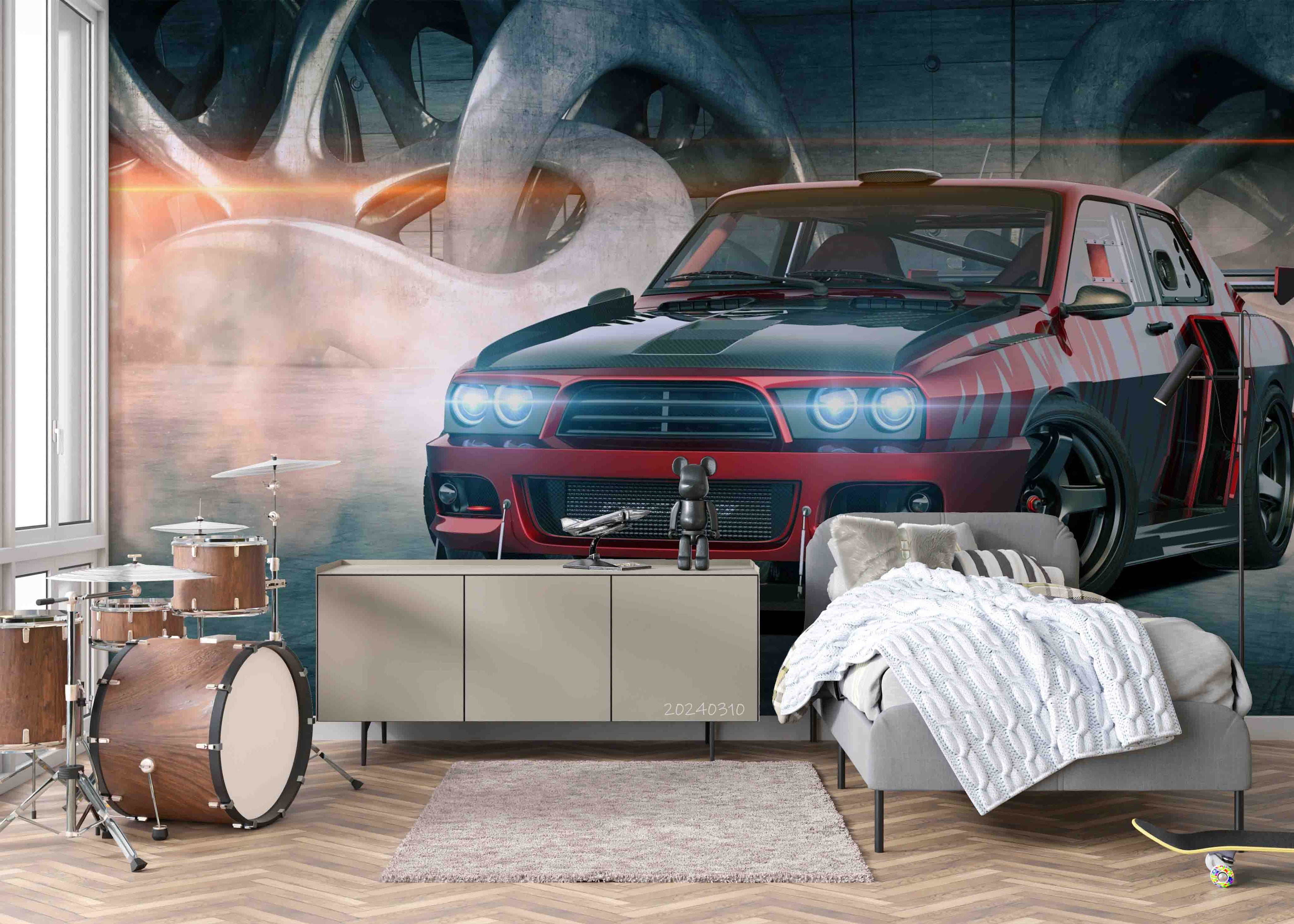 3D Red Sports Car Pattern Wallpaper Wall Mural Wall Decor Wall Art Wall Sticker Remoable Wallpaper