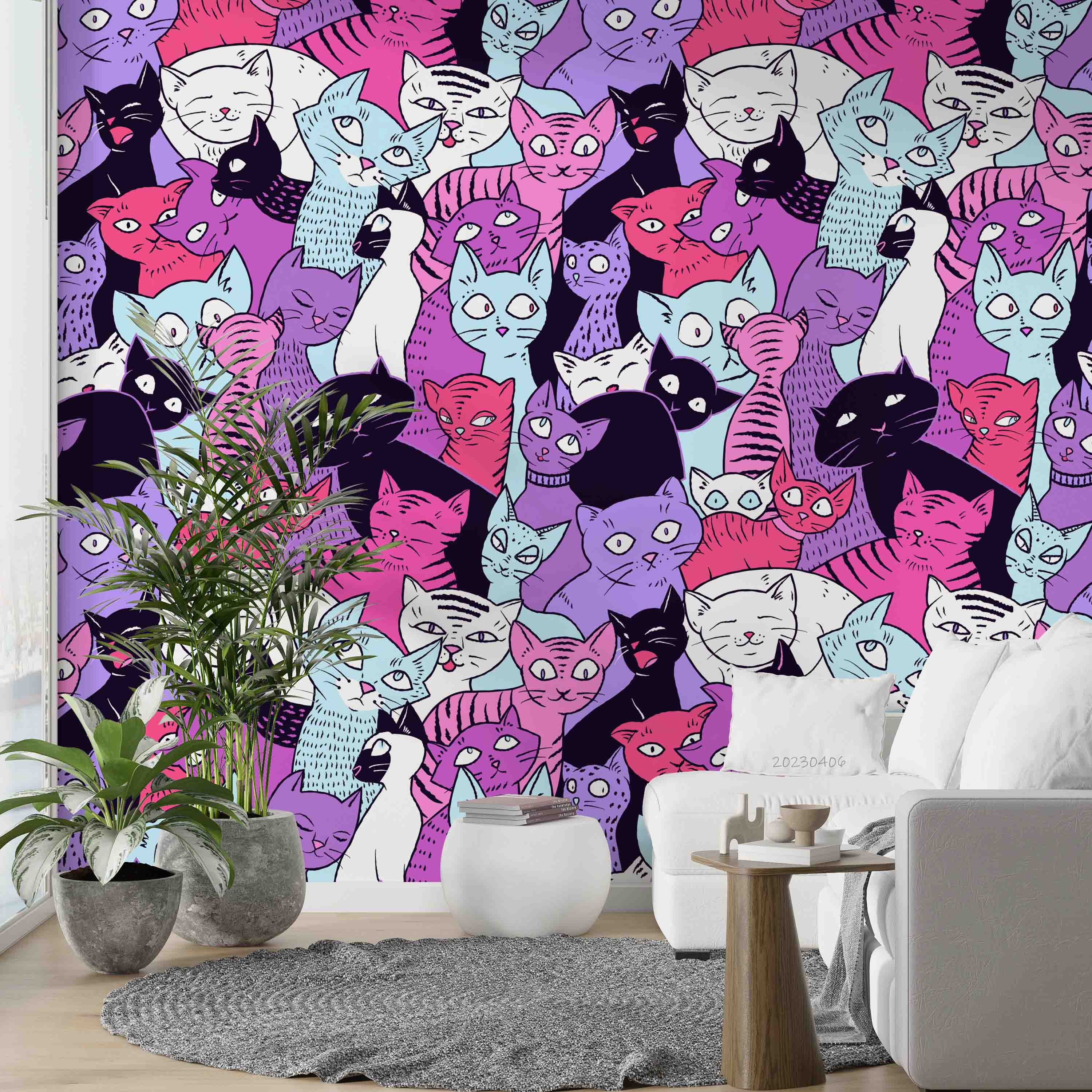 Abstract Graffiti Cute Cat Wallpaper urban graffiti wall mural for teen room, studio or feature wall - view 3