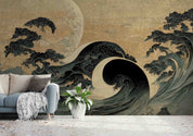 3D Big Wave Moon Painting Old Japanese Style Wall Mural Wallpaper GD 3065- Jess Art Decoration