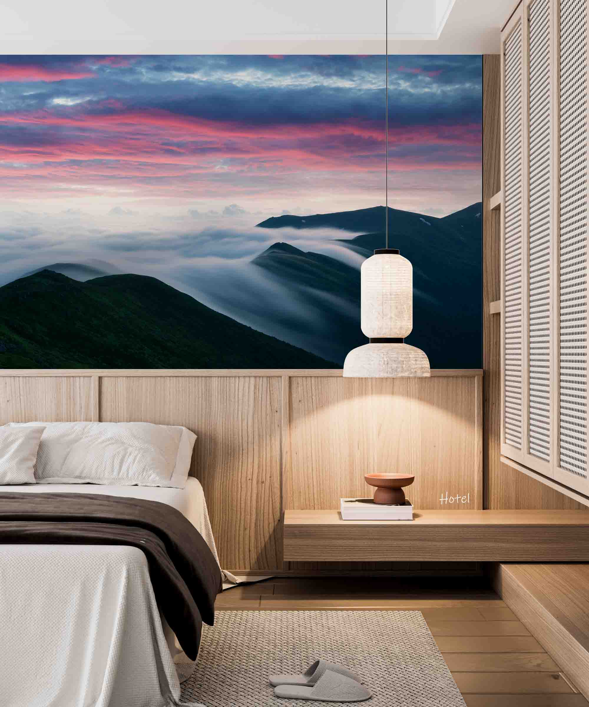 3D Hotel Inn Motel Hostel Resort Manor Scenery Mountains Clouds Wall Mural Wallpaper 10