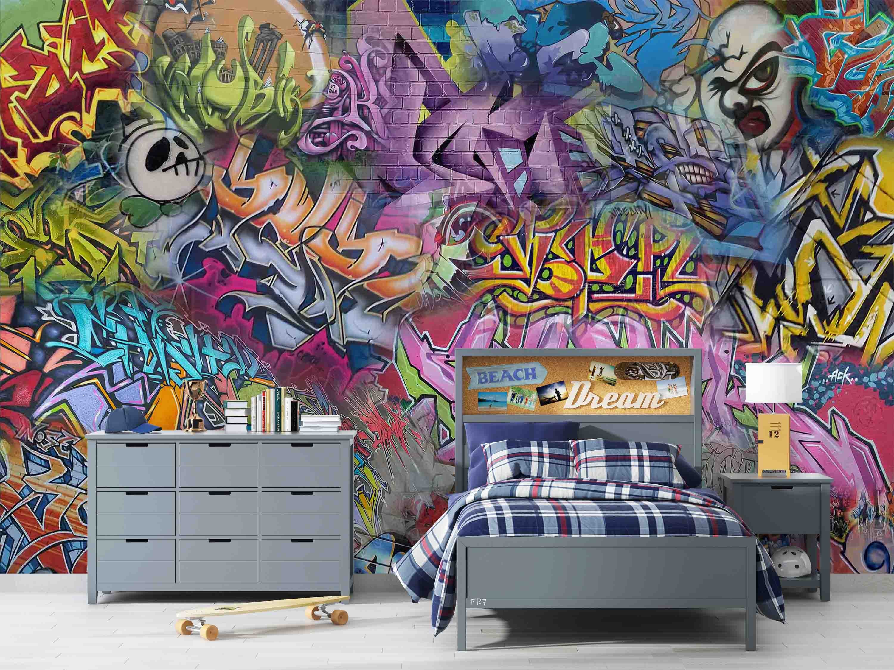 3D Abstract Art Graffiti Colorful Wall Mural Wallpaper GD 4435- Jess Art Decoration