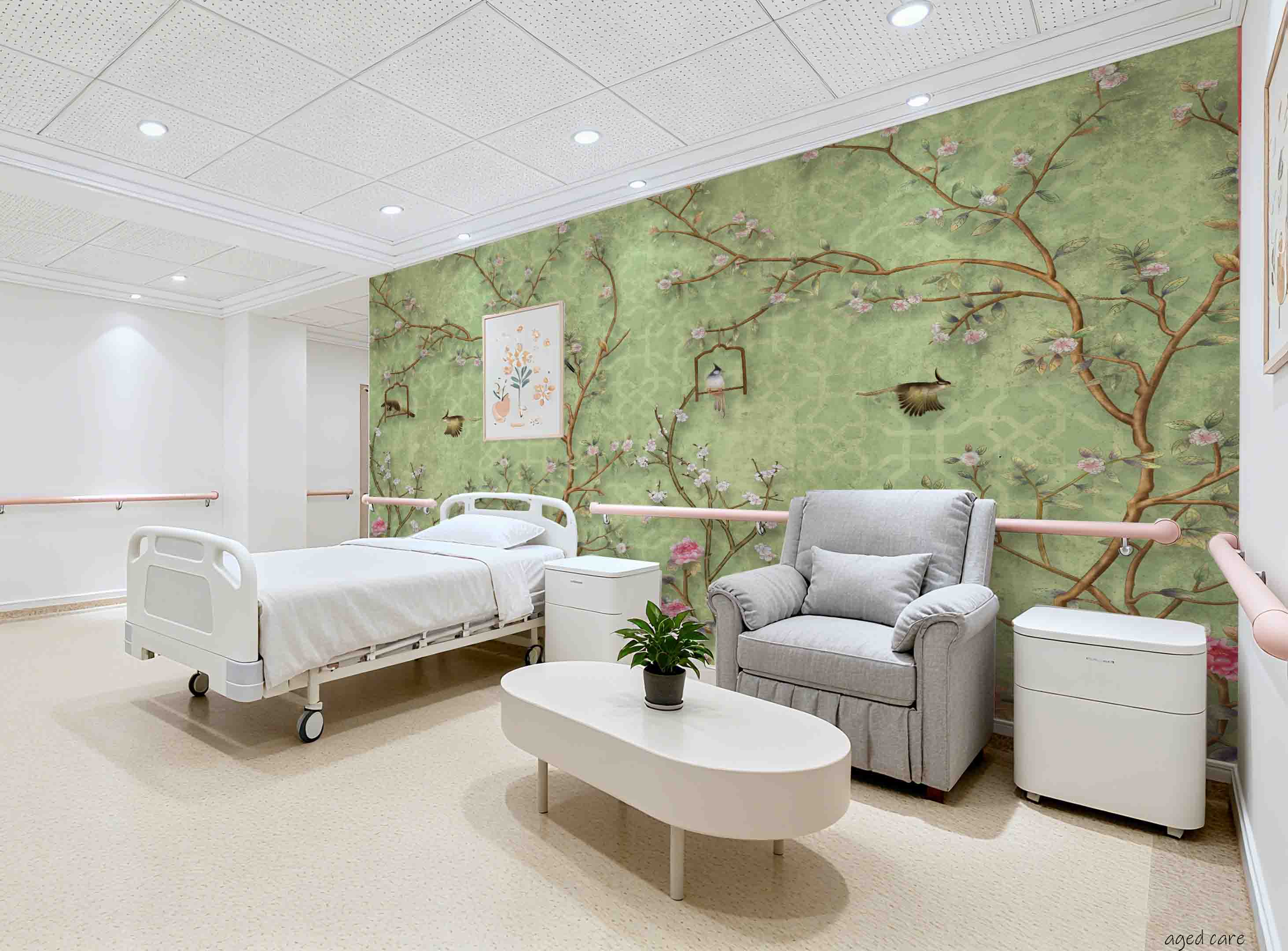 3D Aged Care Retirement Home Gerocomium Rest Home Floral Bird Vintage Wall Mural Wallpaper 7