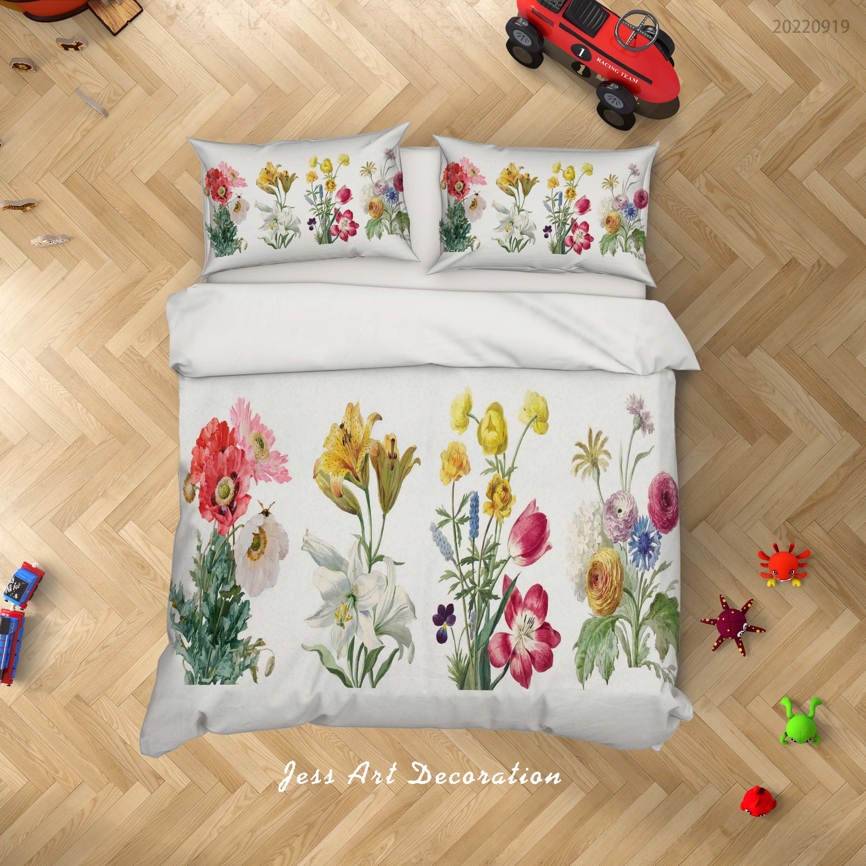 3D Floral Lily Leaf Peony Quilt Cover Set Bedding Set Duvet Cover Pillowcase 246
