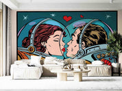 3D Astronaut Couple Kiss romantic astronaut pop art scene wall mural wallpaper for bedroom - view 3