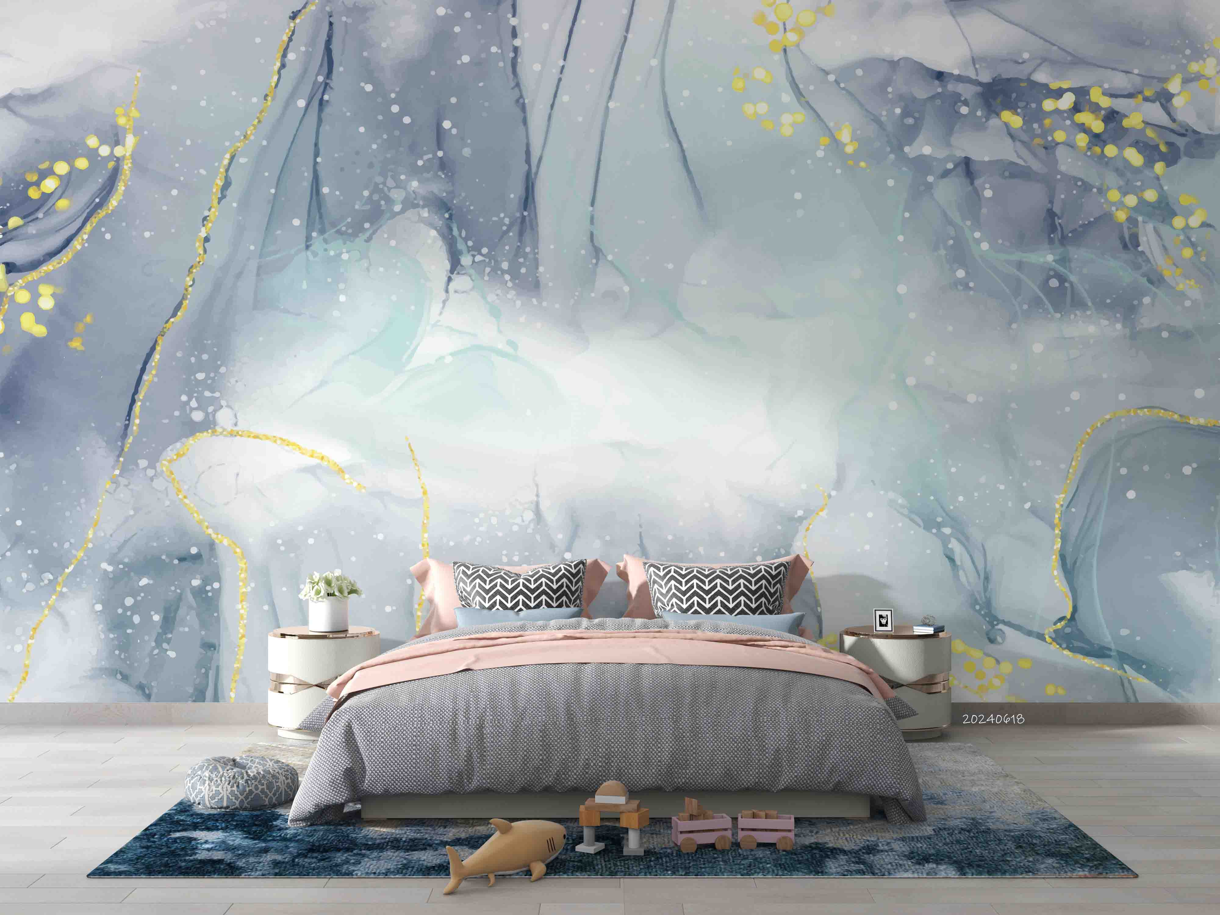 3D Abstract Damaskeen Gray Round Wall Mural Wallpaper YXL 627