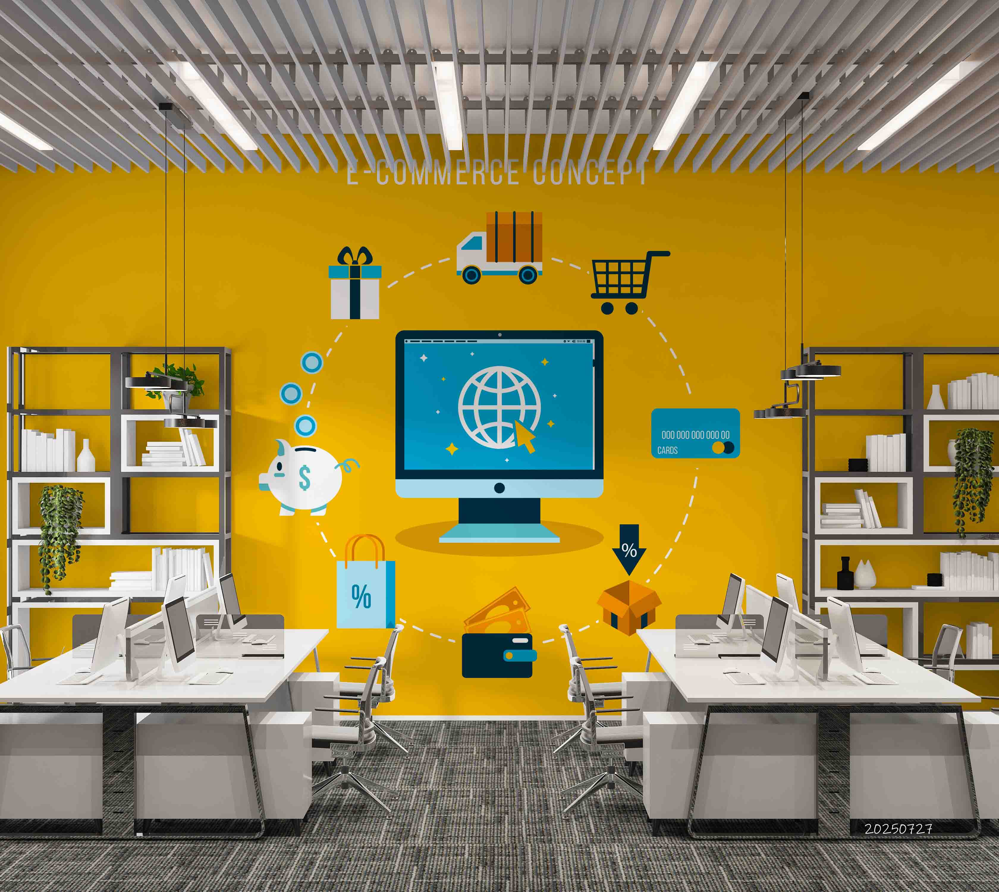 3D Office Business  Worldwide E Commerce Concept Wall Mural Wallpaper 1