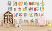 3D Childcare Nursery School Cartoon Animals Letters Kids Wall Mural Wallpaper JN 67