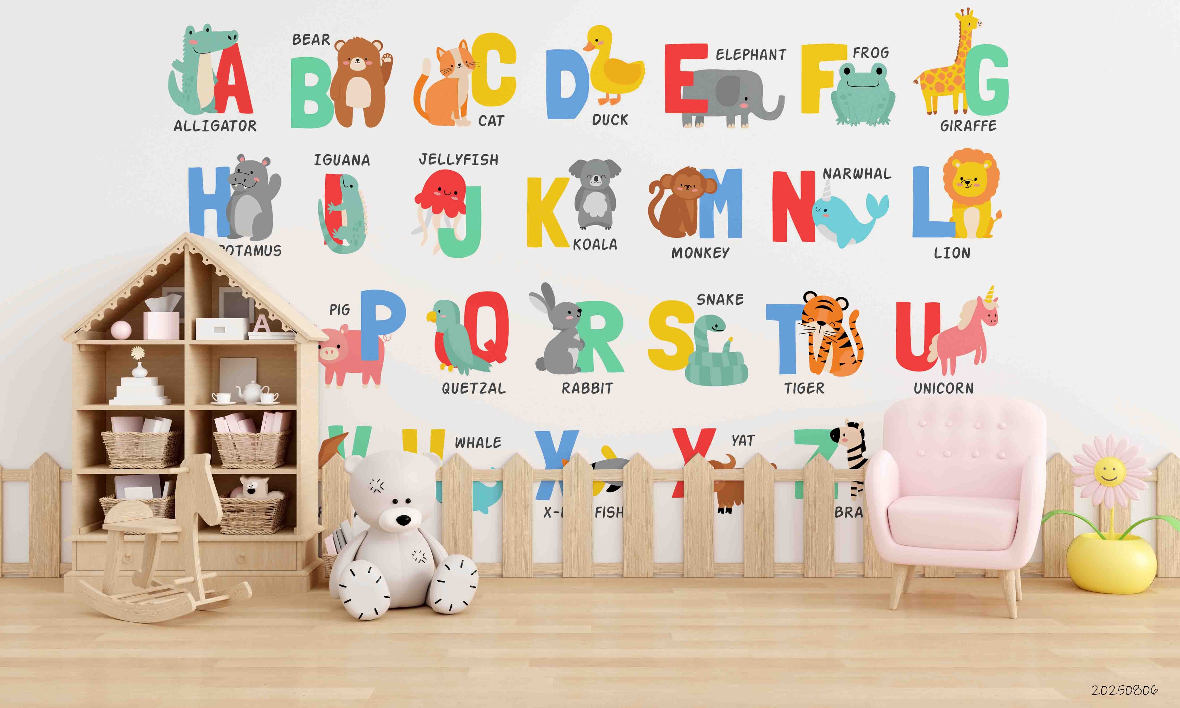 3D Childcare Nursery School Cartoon Animals Letters Kids Wall Mural Wallpaper JN 67