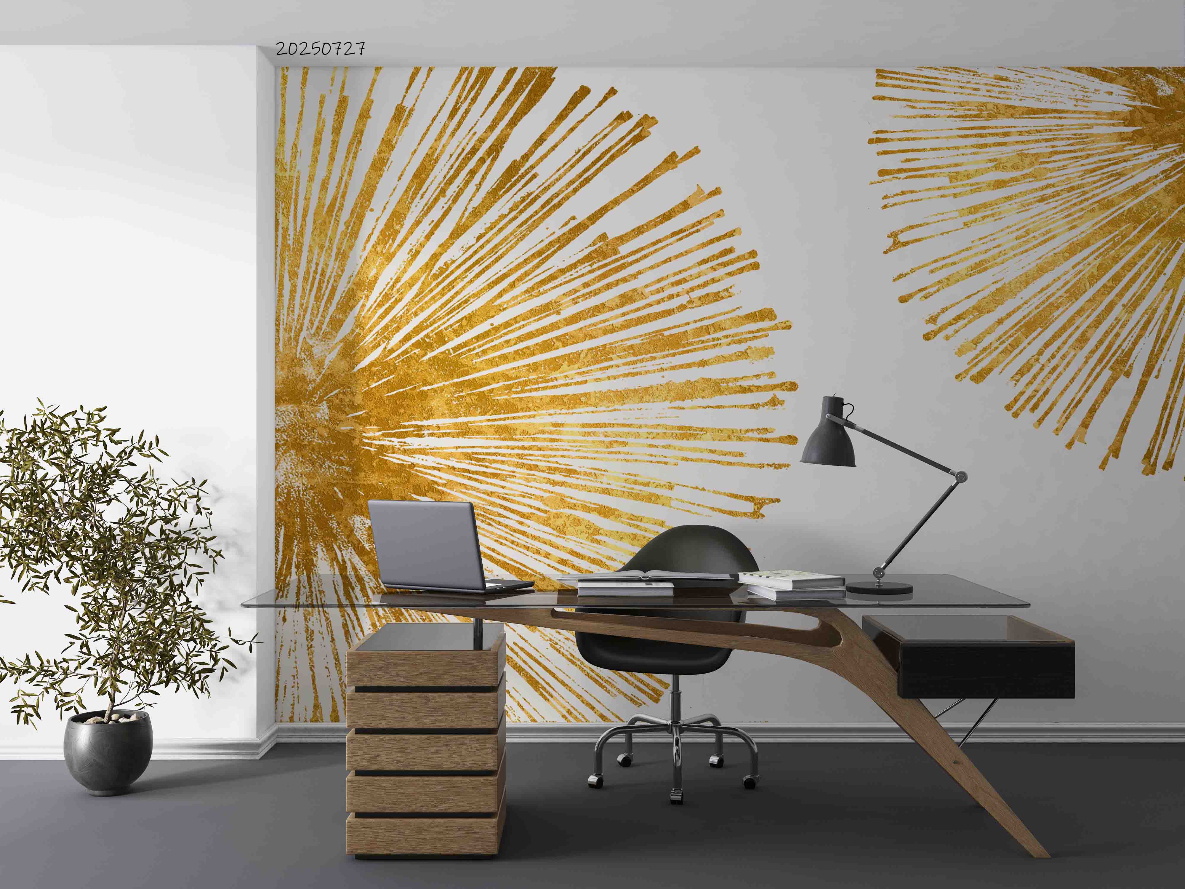 3D Office Business Commerce Golden Lines Modern Wall Mural Wallpaper 53