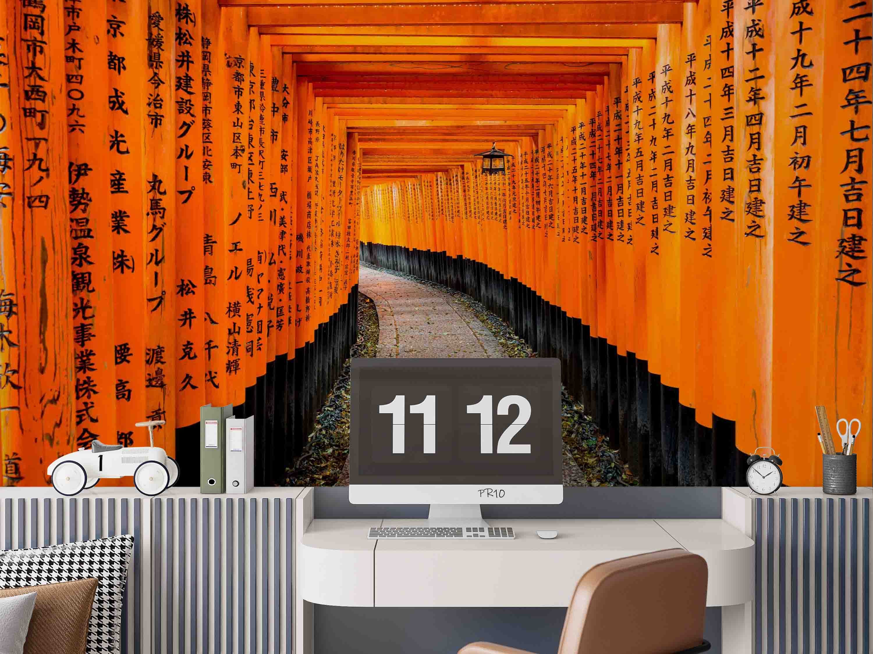 3D Red Tori Gate Fushimi Inari Shrine Kyoto Japan Wall Mural Wallpaper GD 4728- Jess Art Decoration