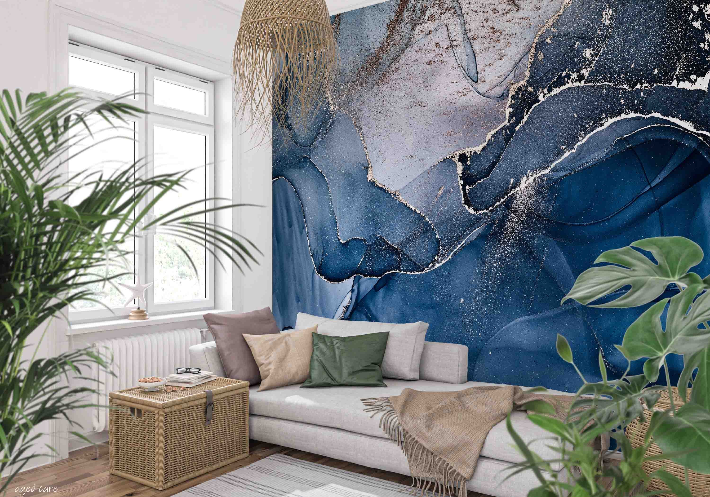 3D Aged Care Retirement Home Gerocomium Rest Home Marble Blue Wall Mural Wallpaper 0