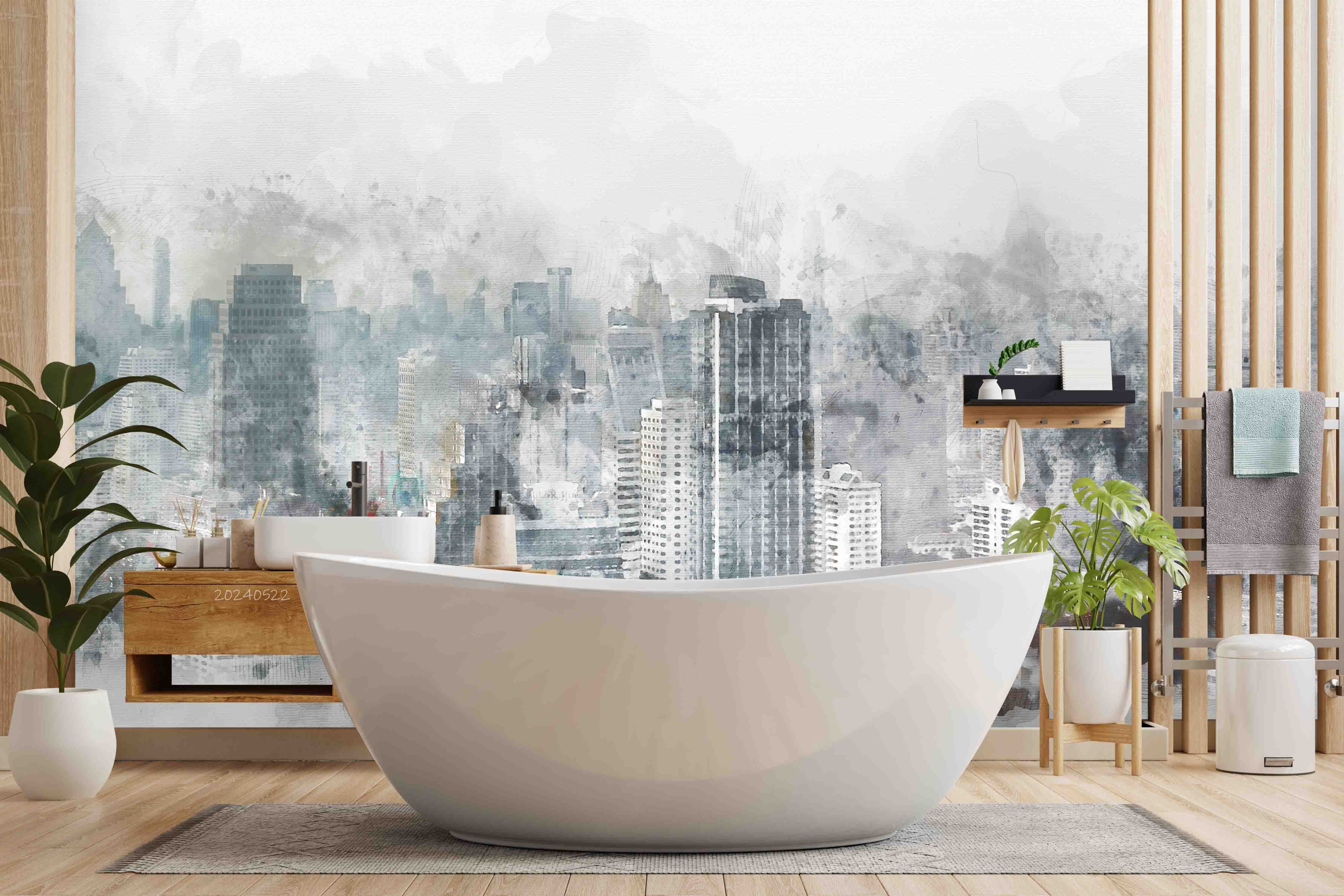 3D City Architecture Mansion Fog Gray Wall Mural Wallpaper YXL 518