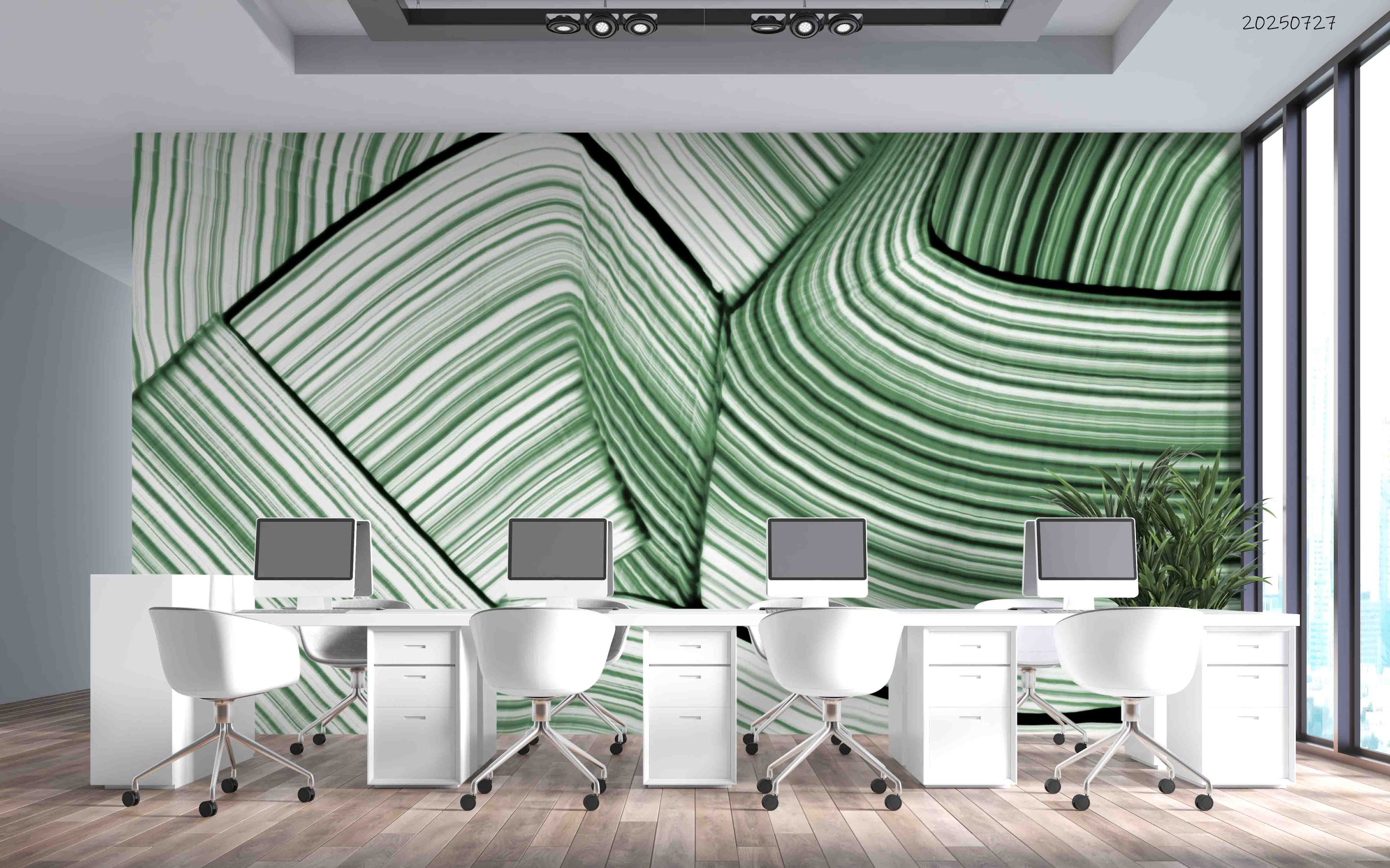 3D Office Business Technology Geometric Green Lines Modern Wall Mural Wallpaper 23