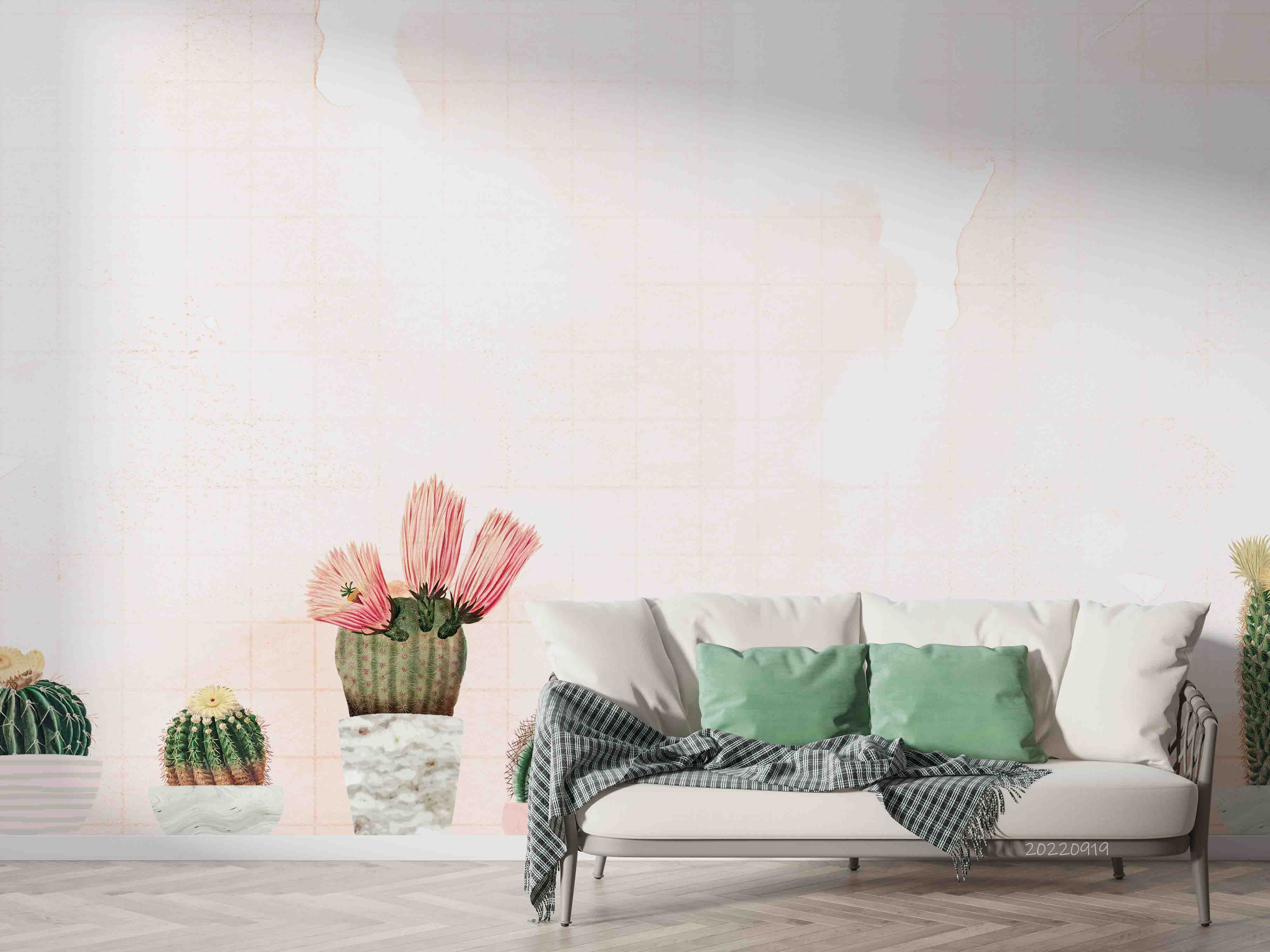 3D Vintage Green Cactus Floral Wall Mural Wallpaper GD 3417- Jess Art Decoration