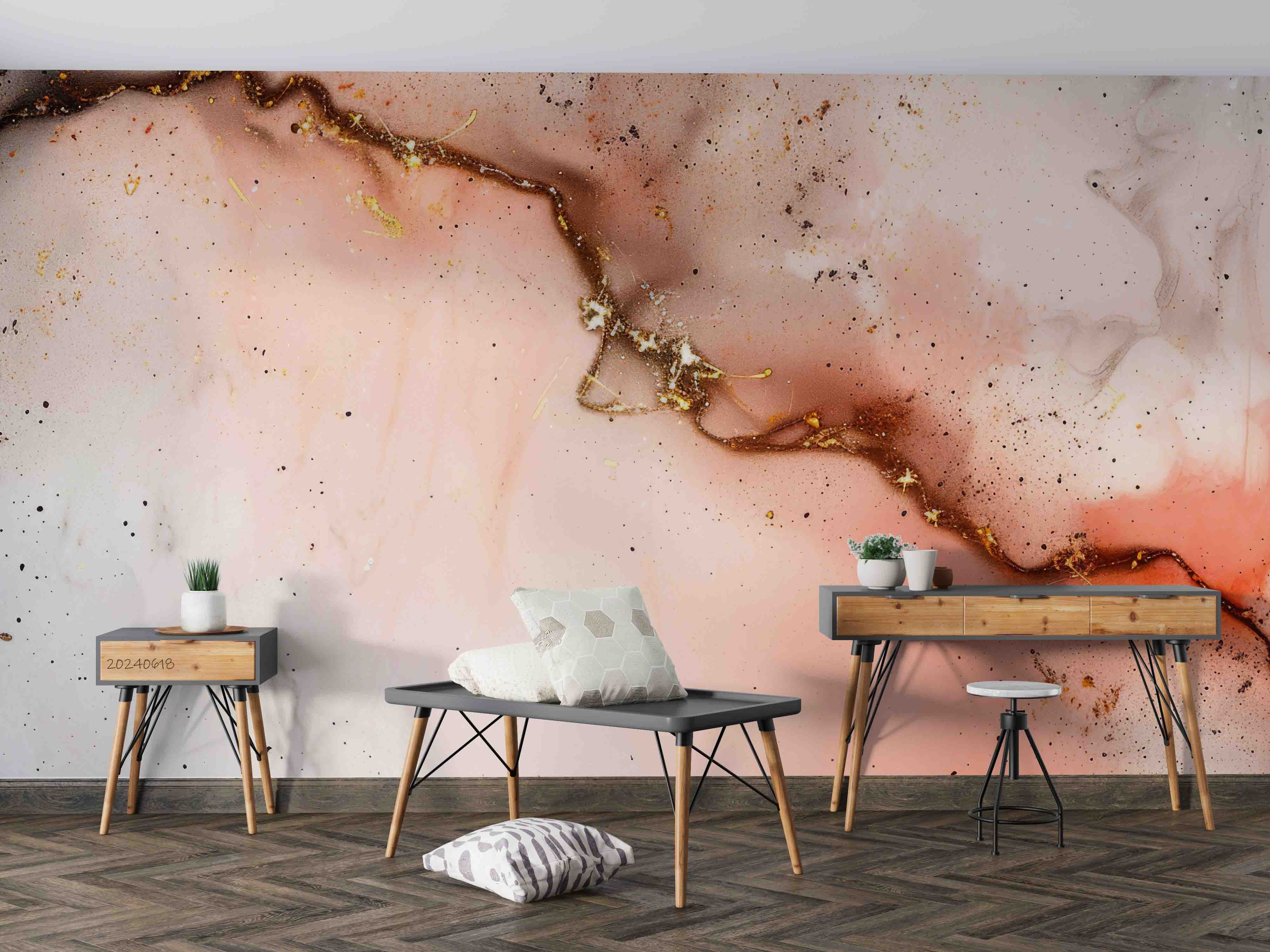 3D Abstract Damaskeen Gold Dust Crack Wall Mural Wallpaper YXL 576