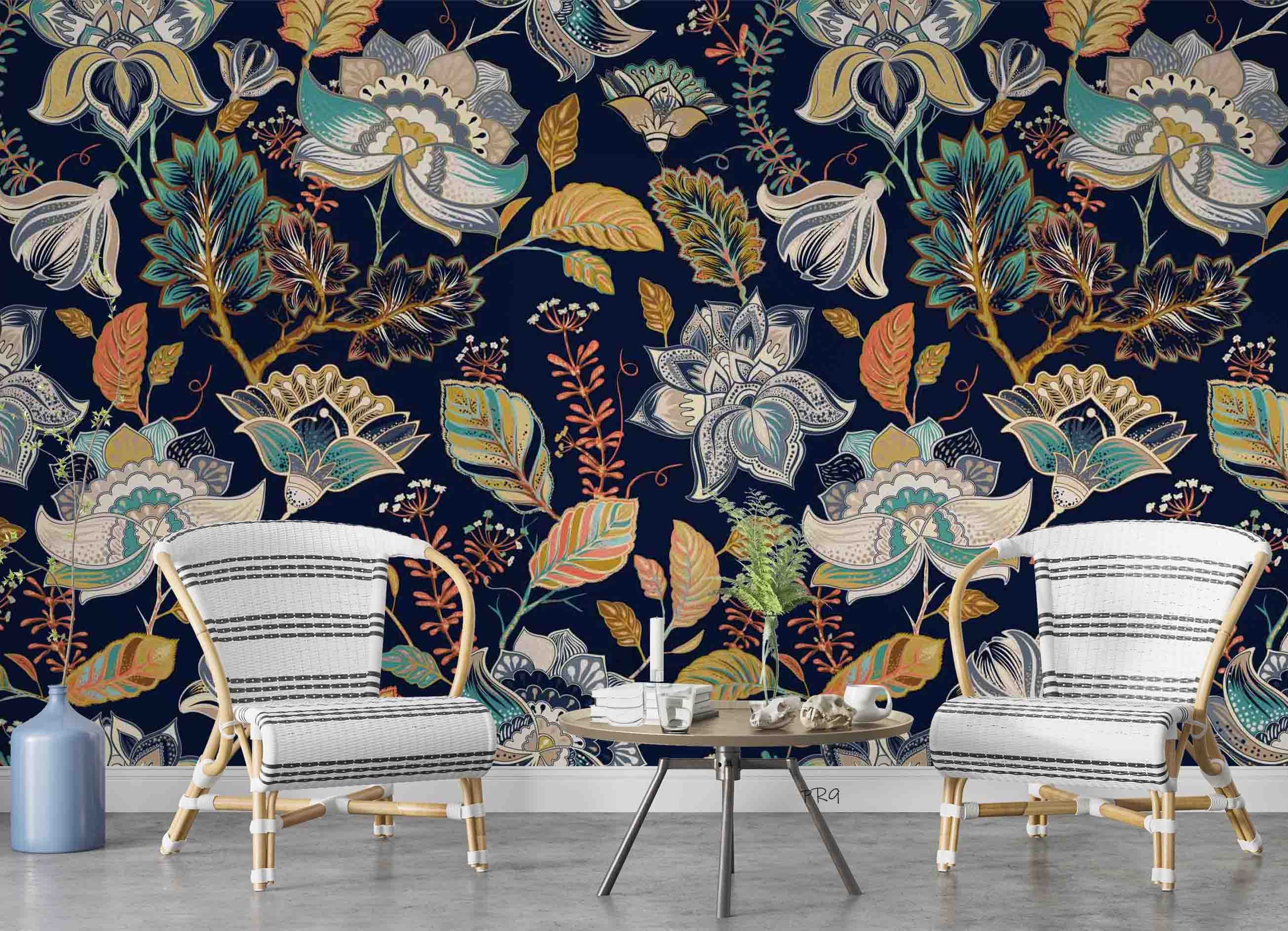 3D Vintage Floral Black Background Wall Mural Wallpaper GD 4614- Jess Art Decoration