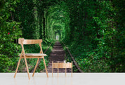 3D Railroad Summer Forest Green Trees Tunnel Wall Mural Wallpaper GD 3138- Jess Art Decoration