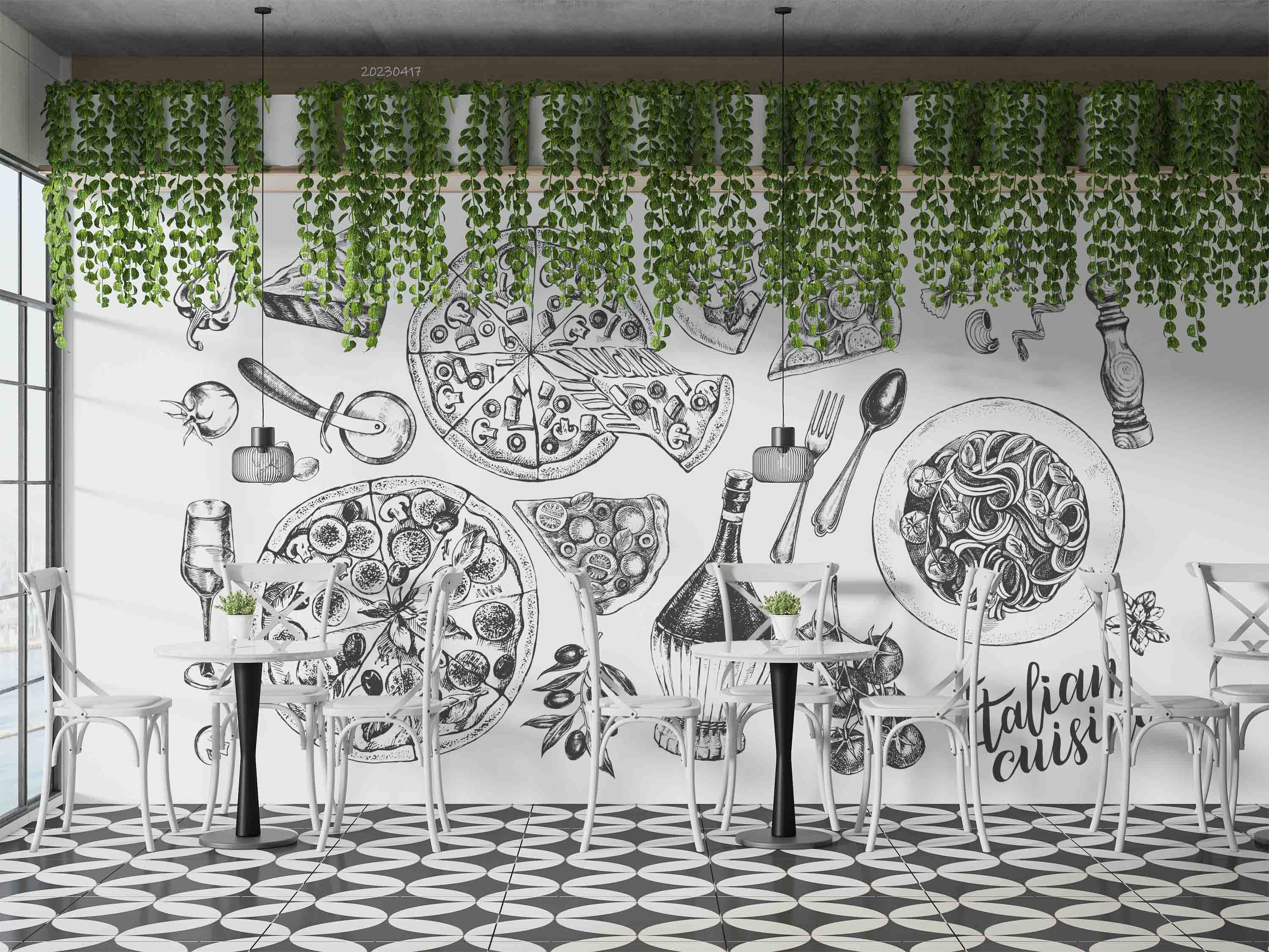 3D Pizza Chianti Mozzarella Pasta Parmesan Ink Wall Mural Wallpaper GD 5541- Jess Art Decoration