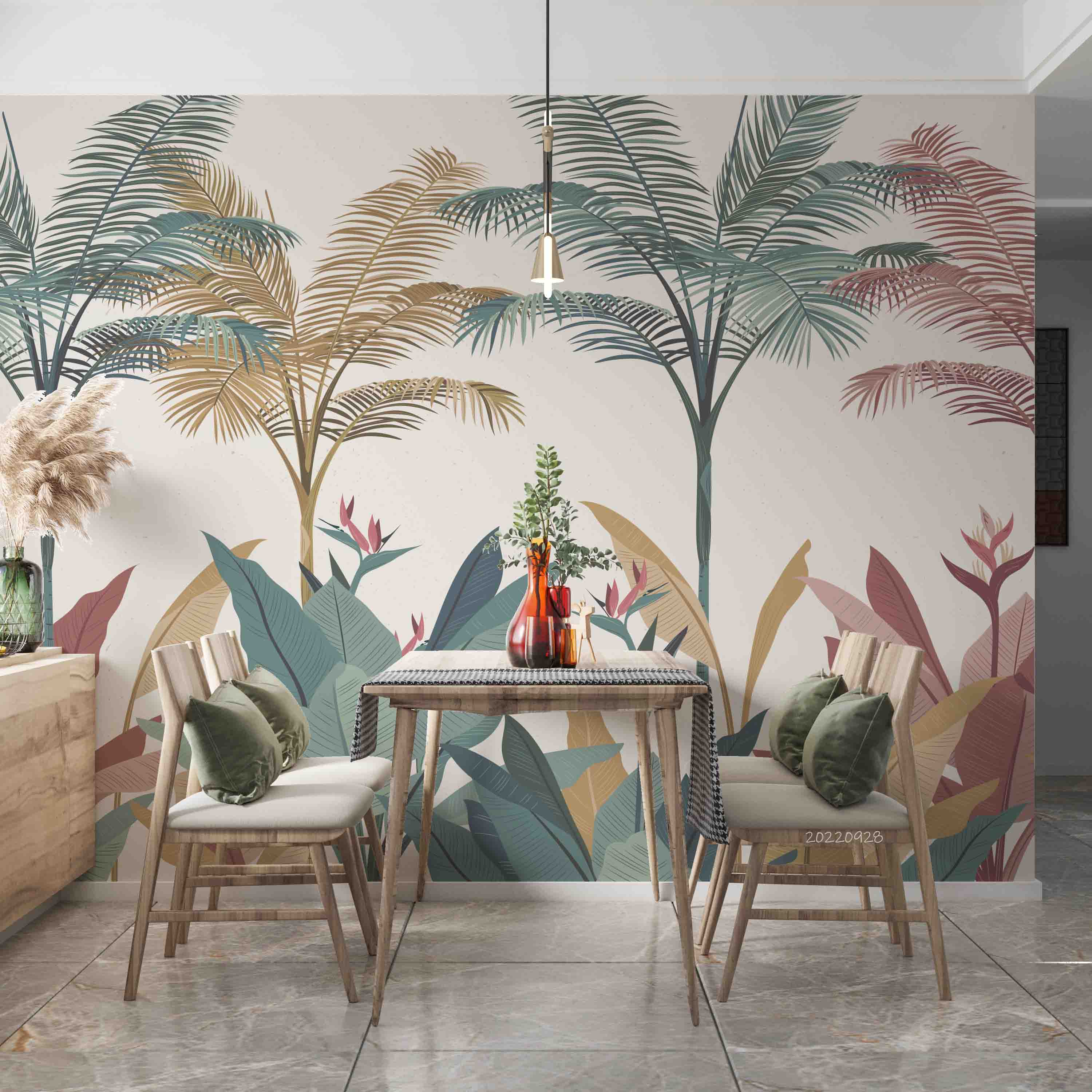 3D Tropical Watercolor Coconut Tree Leaves Wall Mural Wallpaper GD 3317- Jess Art Decoration