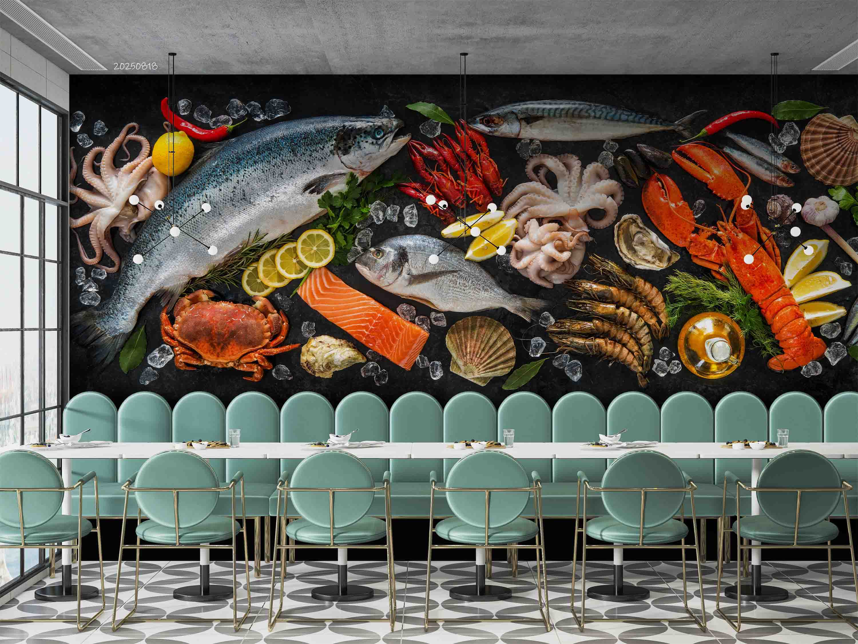 3D Restaurant Snack Bar Diner Fast Food Sea Food Wall Mural Wallpaper 54